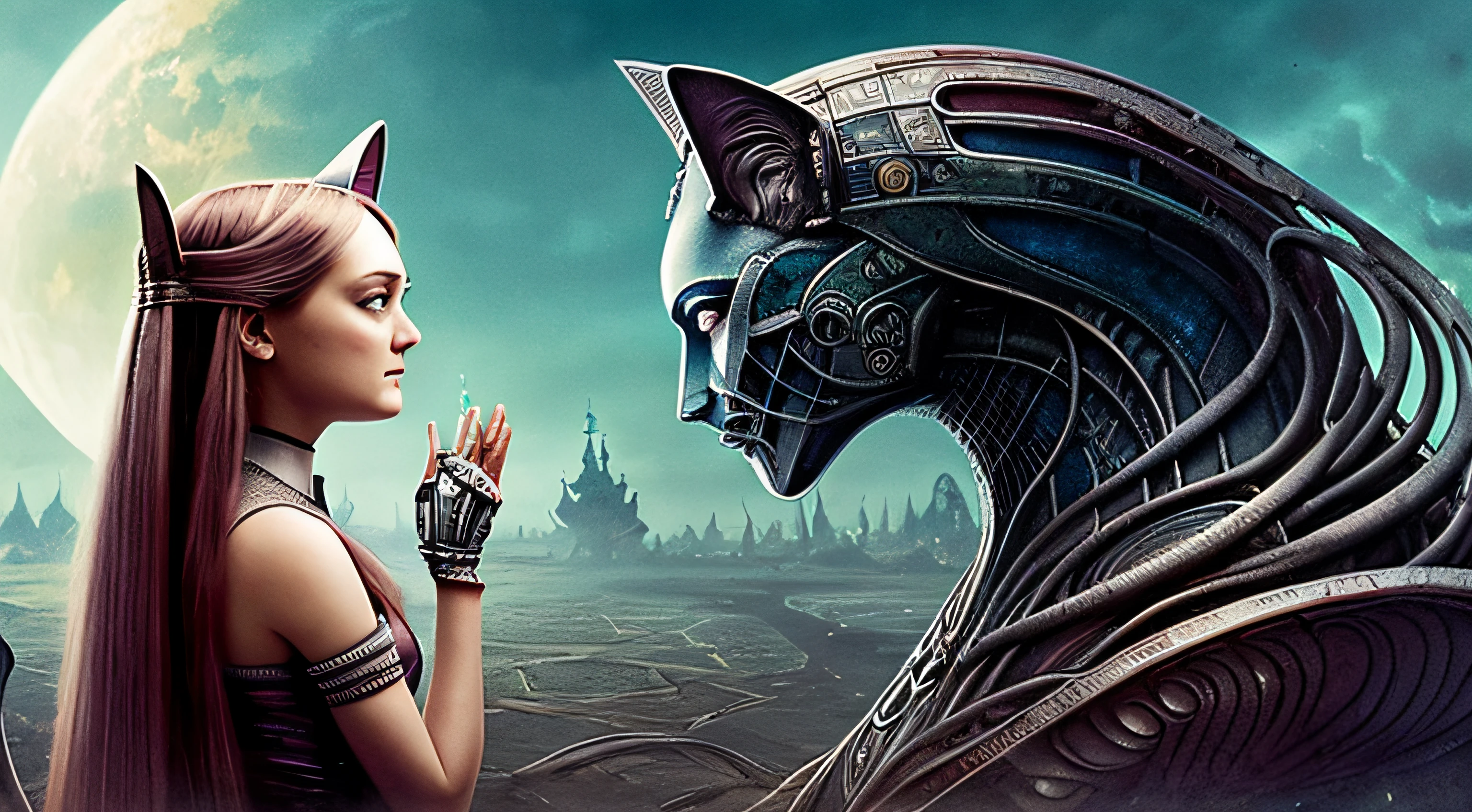 In an alternate version of Alice in Wonderland, in a futuristic story where Alice ((Dakota Fanning)) It&#39;s emotional, talking in profile with a biomechanical cat. The setting takes place in a dystopian world, inspired by the art of Władysław Beksiński and H.R. Giger.