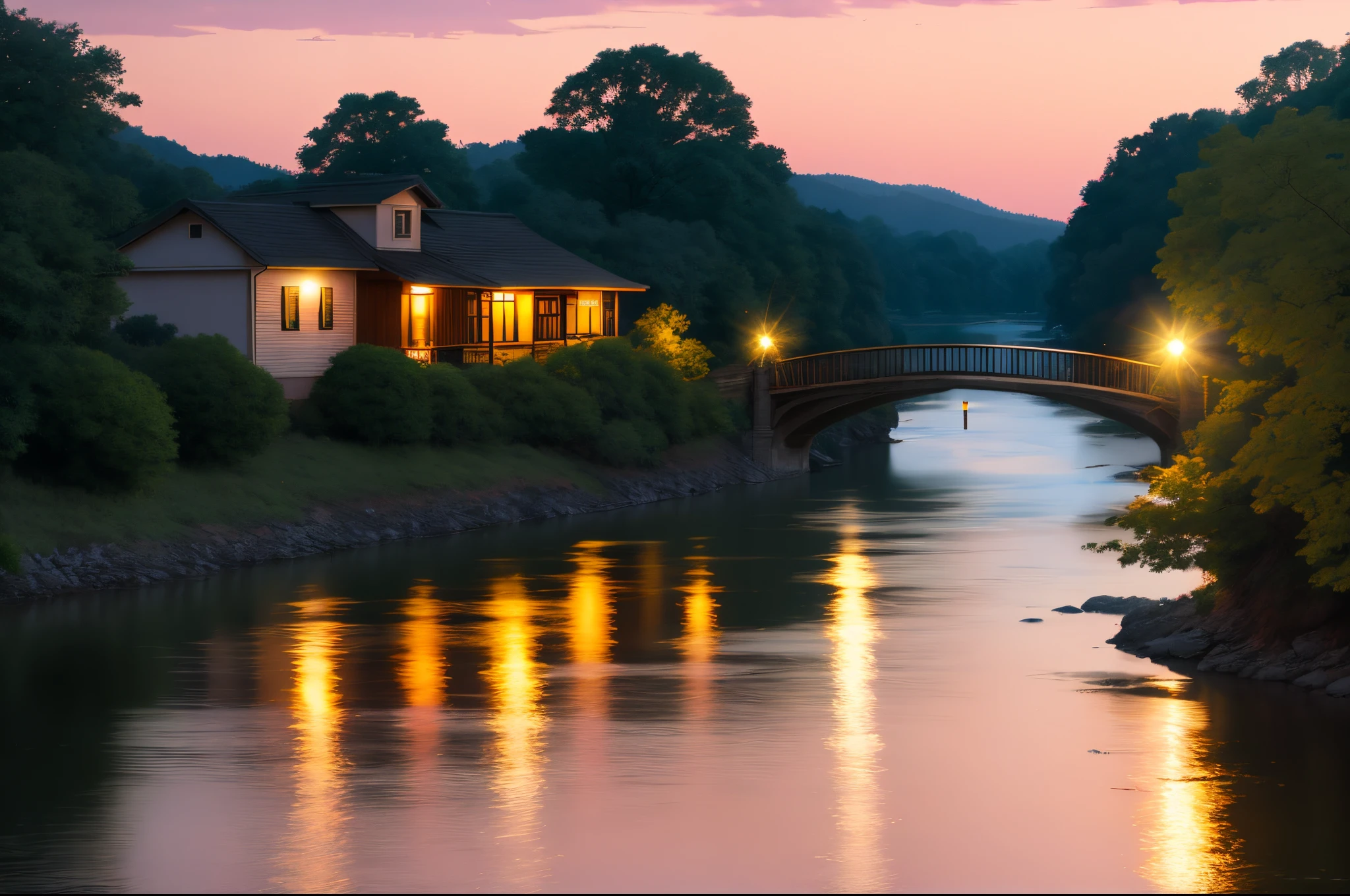 evening glow、along the river