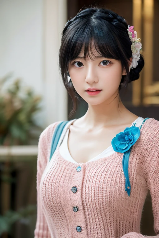 1girl in,huge-breasted, Black hair, High quality, ultra-detailliert, masutepiece, Realistic