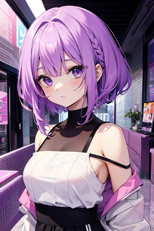 Anime style,Purple hair,femele,shorth hair,