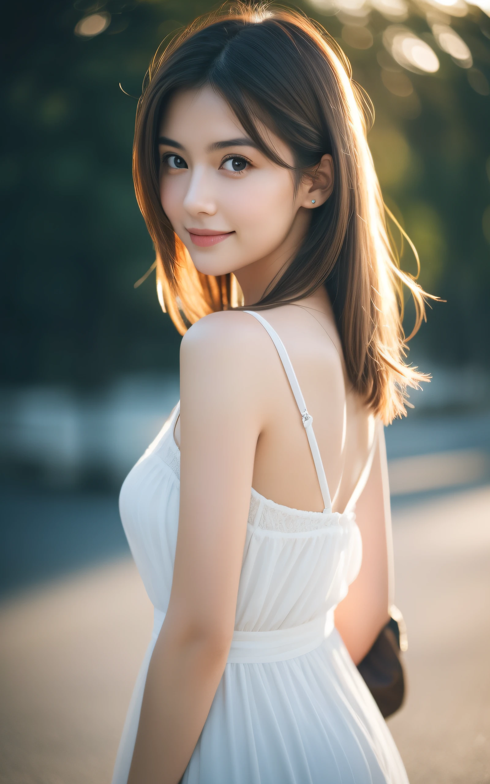 masterpiece, best quality, 8k, 1 girl, 1920s, Mid-chest, cute, Solitary, Arched smile, cute, Girlish feeling, delicate girl, The beauty of neatness, original photo, Professional photography, portrait, Soft Light, Professional lighting, Backlighting, Upper Body, Look away, complicated, Film Grain, (Eyes and face details:1.0), Short hair and long flowing hair, beautiful flowing hair, Hood