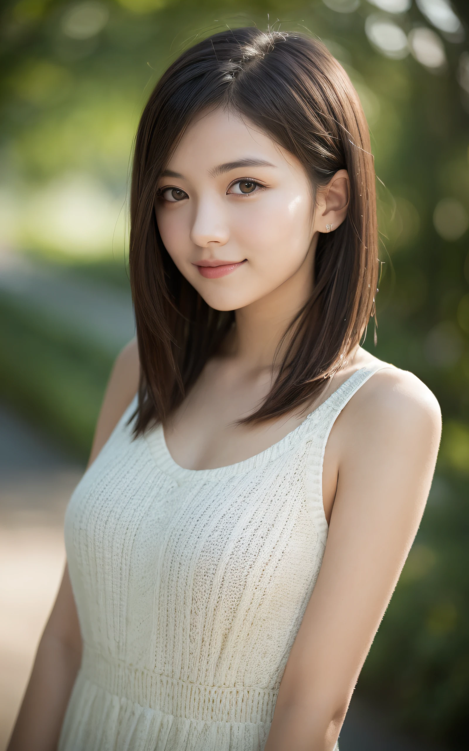 masterpiece, Best Quality, 8K, 1 girl, 20 yo, medium breast, cuddly, Solo, arch smile, Cute, Girly, Delicate girl, Neat and clean beauty, Raw photo, Professional Photography, Portrait, Soft light, Professional Lighting, Back lighting, Upper body, Looking away, Sophisticated, Film grain, (Eyes and faces with detailed:1.0), short length floating hair, beautiful flowing hair, hoodle