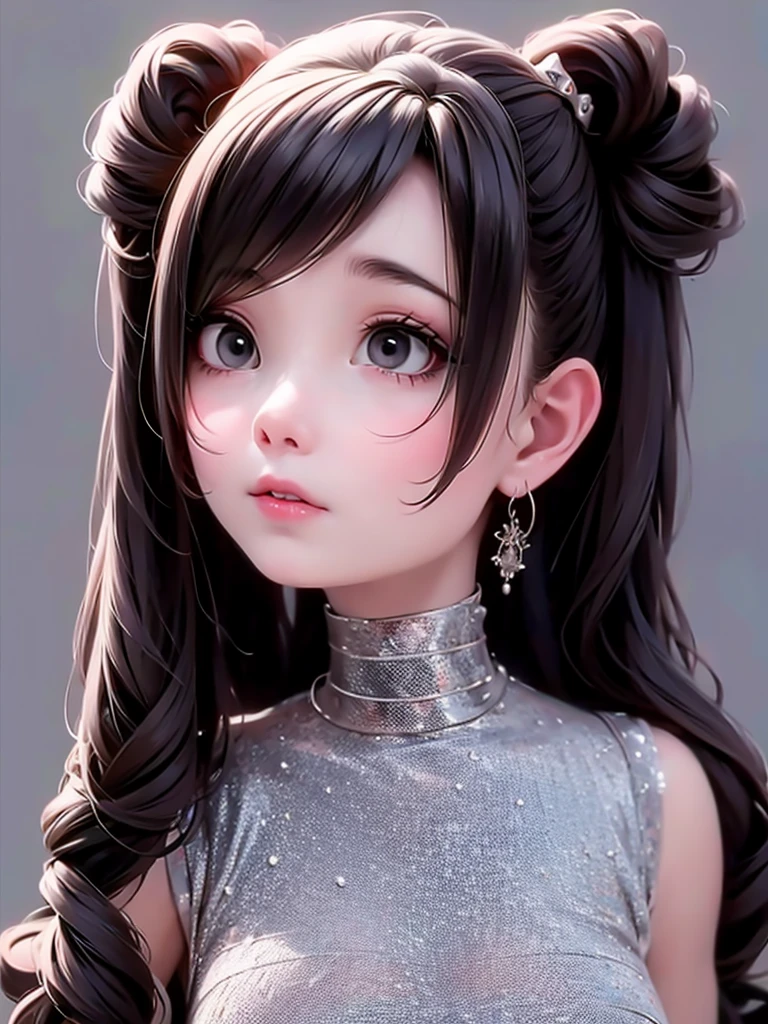 meninita e fofa, estilo princesa, usando touca e roupas leves, babyface, estilo Chibi digital, cabelos bicolores e preto, solto, laranja e preto claro, olhos de detalhe perfeito, rosto delicado, CG perfeito, Qualidade de imagem HD, fundo simples