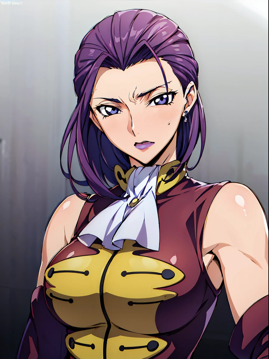 Simple white background,

((purple outfit)),Military, Military uniform,

(((Purple hair))),Purple eyes, ((((Straight hair)))),makeup,

1 girl, 35 year old,A MILF,Beautiful Finger,Beautiful long legs,Beautiful body,

Beautiful nose,Beautiful character design, Perfect eyes, Perfect face,Expressive eyes,Perfect balance,

Looking at Viewer,(Focus on her face),Closed mouth, (Innocent_Big_Eyes:1.0),(light_Smile:0.3),

Official art,Highly detailed CG Unity 8k wallpaper, Perfect Lighting,Colorful, Bright_front_Face_Lighting,White skin,

(masutepiece:1.0),(best_quality:1.0), 超A high resolution,4K,Ultra-detailed,

Photography, 8K, nffsw, hight resolution, absurderes:1.2, Kodak Portra 400, Film grain, Blurry background, Lens Flare, (Vibrant_Color:1.2),professional photograpy,

(Beautiful,breasts:1.0), (Beautiful_Face:1.5),(narrow_waist),((((wanting_earrings)))), ((((((hair slicked back)))))),(((((((very short back hair))))))),((((((upper_body)))))),(((((sleeveless))))),(((((embarrassed))))),