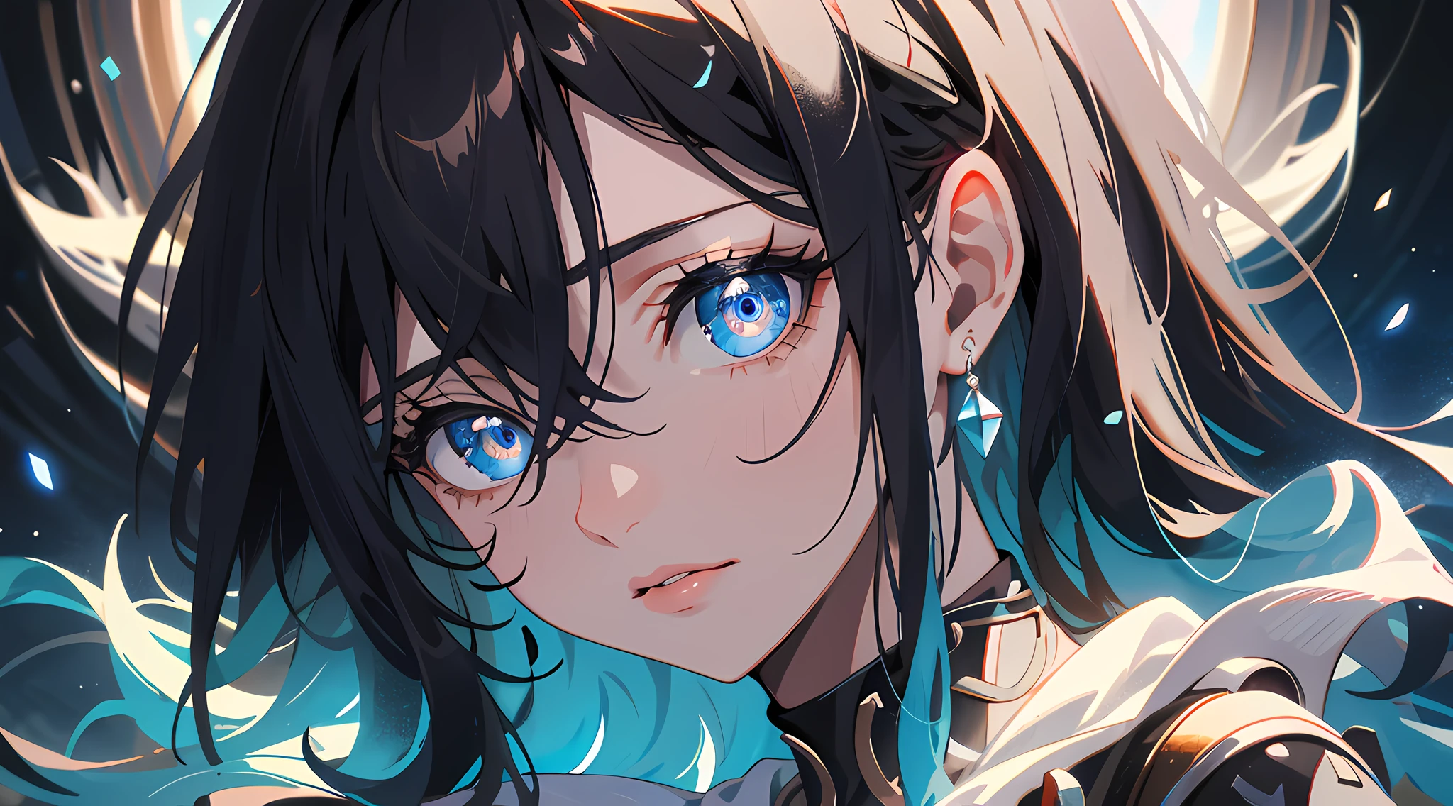 If you gaze long into an abyss, the abyss also gazes into you,artistic,1girl,beautiful detailed eyes,beautiful detailed lips,extremely detailed eyes and face,long eyelashes,portraits,HDR,ultra-detailed,realistic,bokeh,vivid colors,soft lighting,dark atmosphere,ominous presence,painting,hidden figures,mysterious background,contrast,sharp focus,emotion in the eyes,expressive pose,dark and light interplay,masterpiece:1.2.