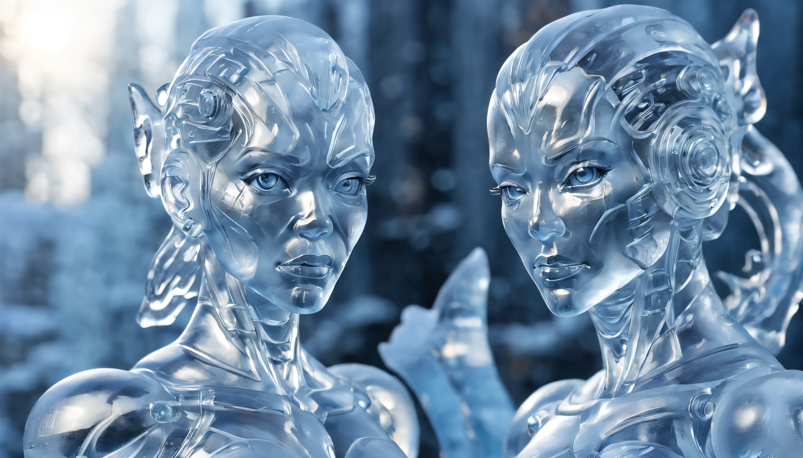 ((ice sculpted beautiful cyborg)), intricate, elegant, highly detailed, majestic, broken glass, (masterpiece, sidelighting, finely detailed beautiful nightmare:1.2), hdr, god rays, ray tracing, best quality, 16k, highres, textured skin, super detail