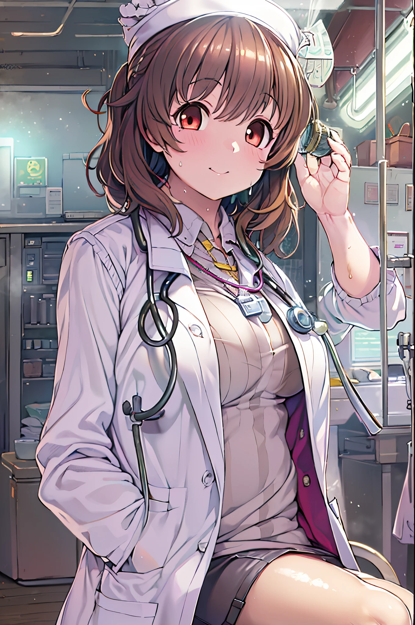 (Best Quality, masutepiece: 1.1), 1 girl、Anime character wearing a white lab coat, Smooth Anime CG Art, with white coat, wearing a white hospital gown, wearing lab coat and a blouse, With a stethoscope, doctor, makoto shinka, wearing lab coat, (doctor), By Shinkai Makoto. a digital rendering, stethoscope!, photorealistic anime girl render