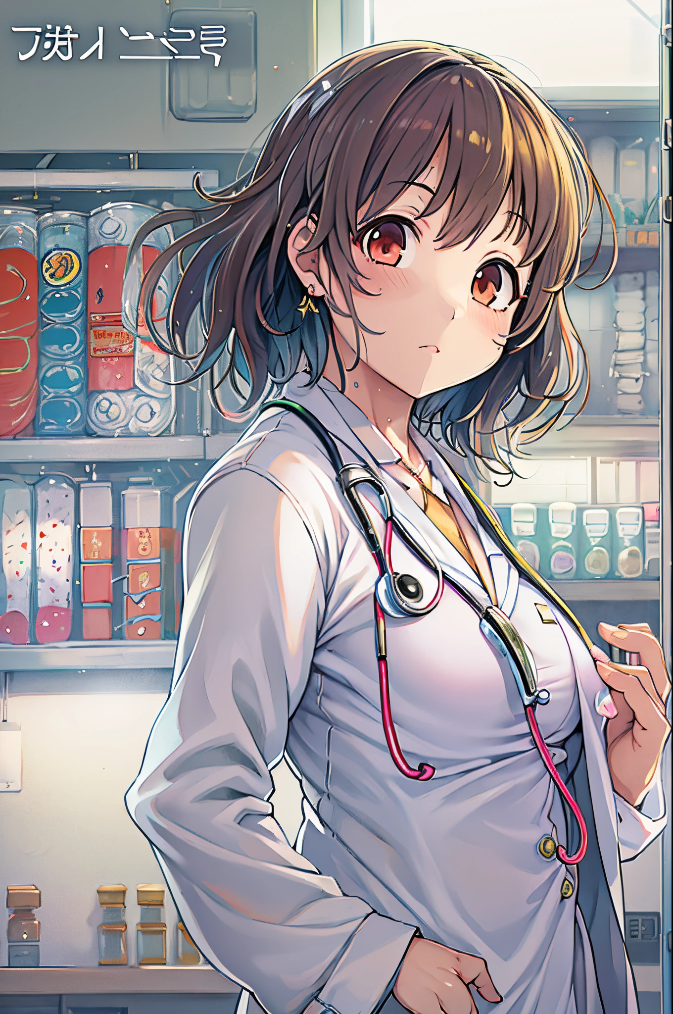 (Best Quality, masutepiece: 1.1), 1 girl、Anime character wearing a white lab coat, Smooth Anime CG Art, with white coat, wearing a white hospital gown, wearing lab coat and a blouse, With a stethoscope, doctor, makoto shinka, wearing lab coat, (doctor), By Shinkai Makoto. a digital rendering, stethoscope!, photorealistic anime girl render