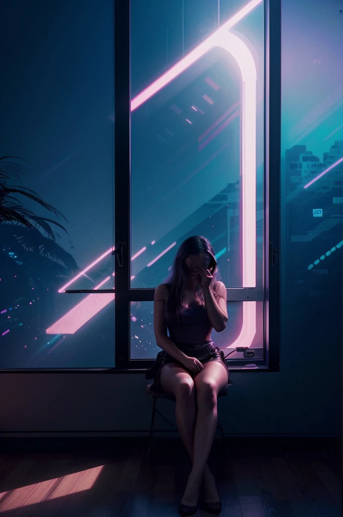a dimly lit room with a person sitting in front of a window, reality infused with dreams, unreality, dreamlike digital painting, only visited during dreams, dreaming, dream aesthetic, in a dream, reality, dreamy illustration, ( ( ( synthwave ) ) ), inspirational artwork, dream scenery art, artistic. alena aenami, dreams are like poetry