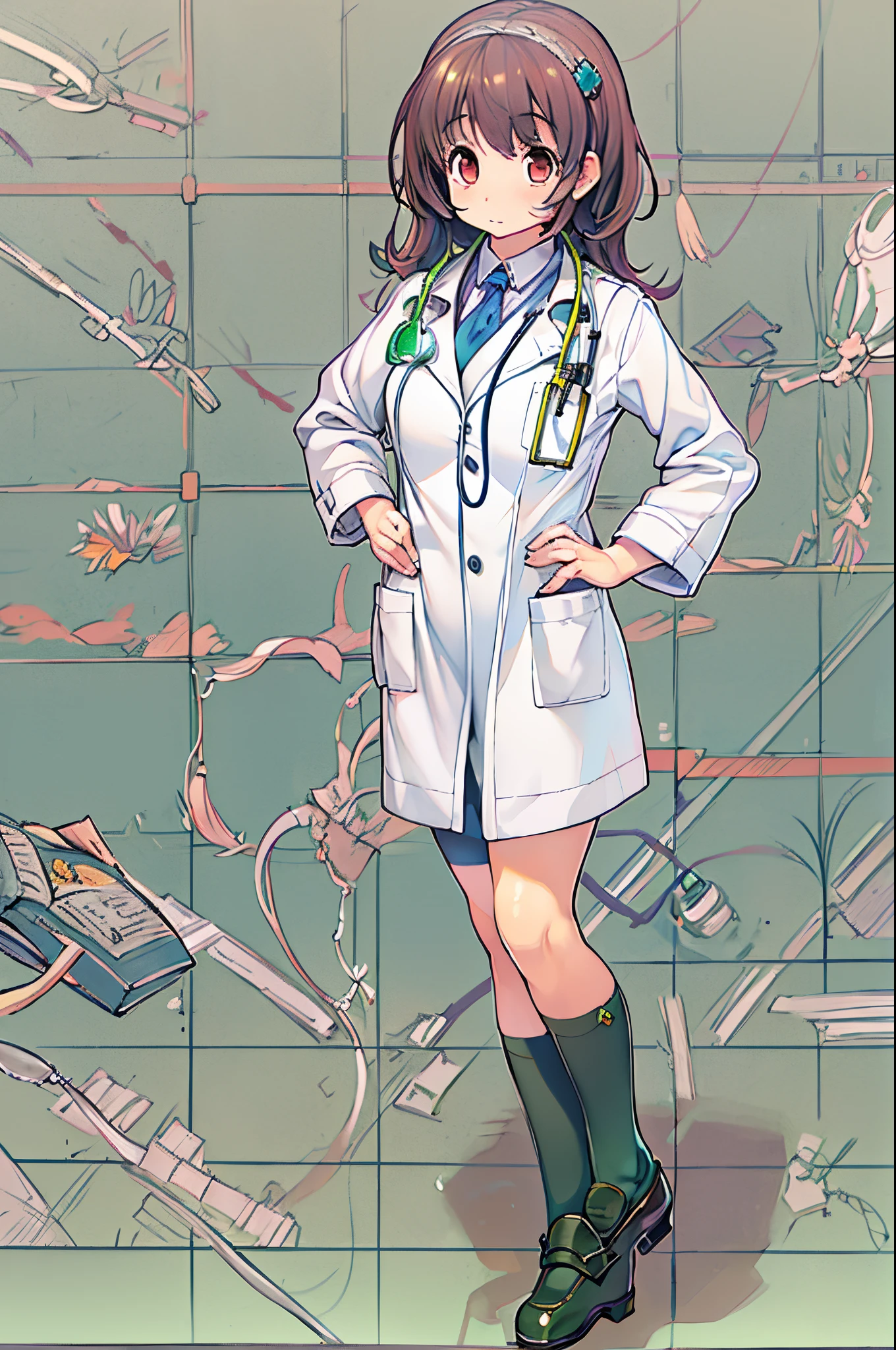 (Best Quality, masutepiece: 1.1), 1 girl、Anime character wearing a white lab coat, Smooth Anime CG Art, with white coat, wearing a white hospital gown, wearing lab coat and a blouse, With a stethoscope, doctor, makoto shinka, wearing lab coat, (doctor), By Shinkai Makoto. a digital rendering, stethoscope!, photorealistic anime girl render、huge-breasted、bbw