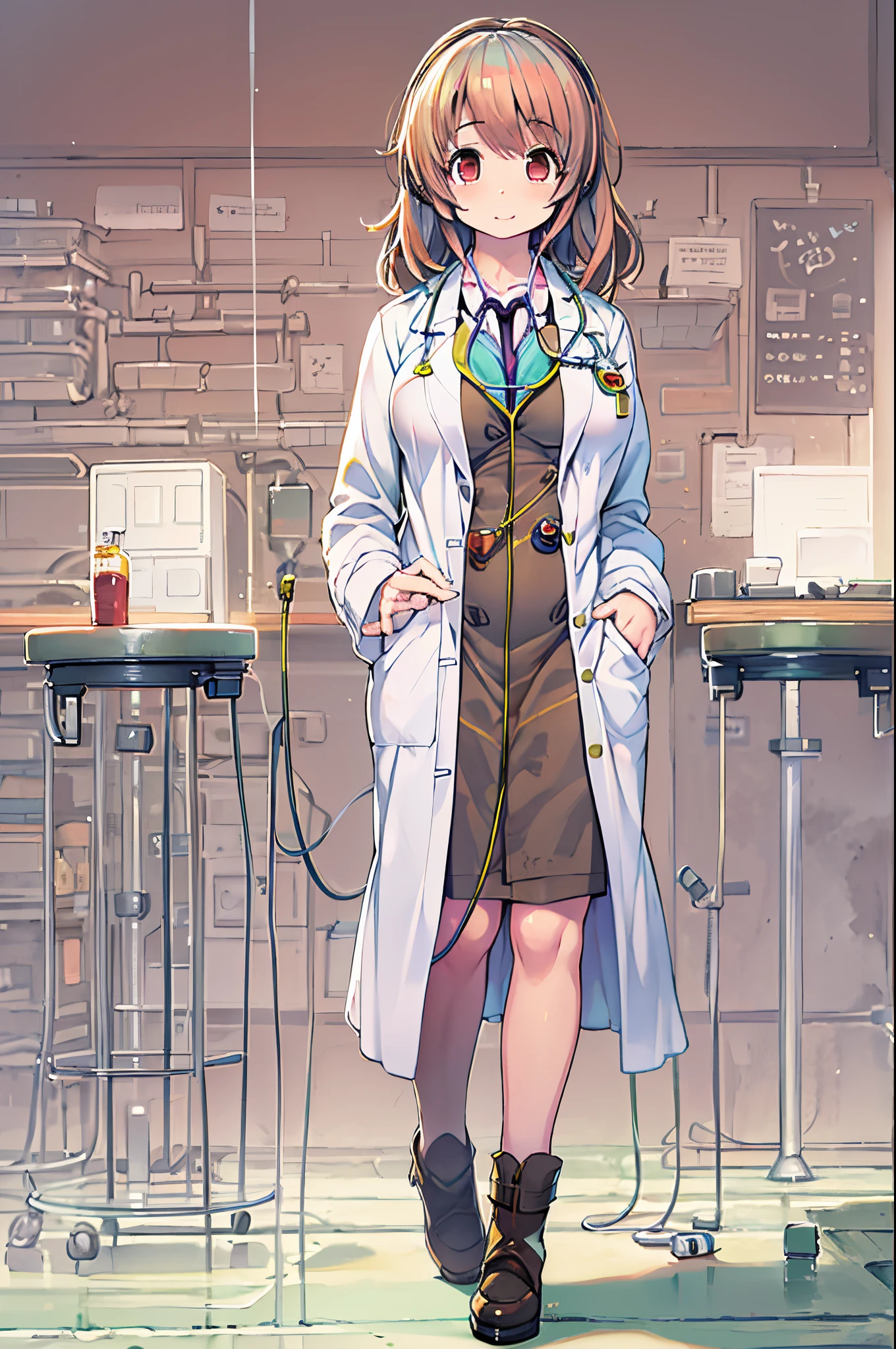 (Best Quality, masutepiece: 1.1), 1 girl、Anime character wearing a white lab coat, Smooth Anime CG Art, with white coat, wearing a white hospital gown, wearing lab coat and a blouse, With a stethoscope, doctor, makoto shinka, wearing lab coat, (doctor), By Shinkai Makoto. a digital rendering, stethoscope!, photorealistic anime girl render、huge-breasted、bbw