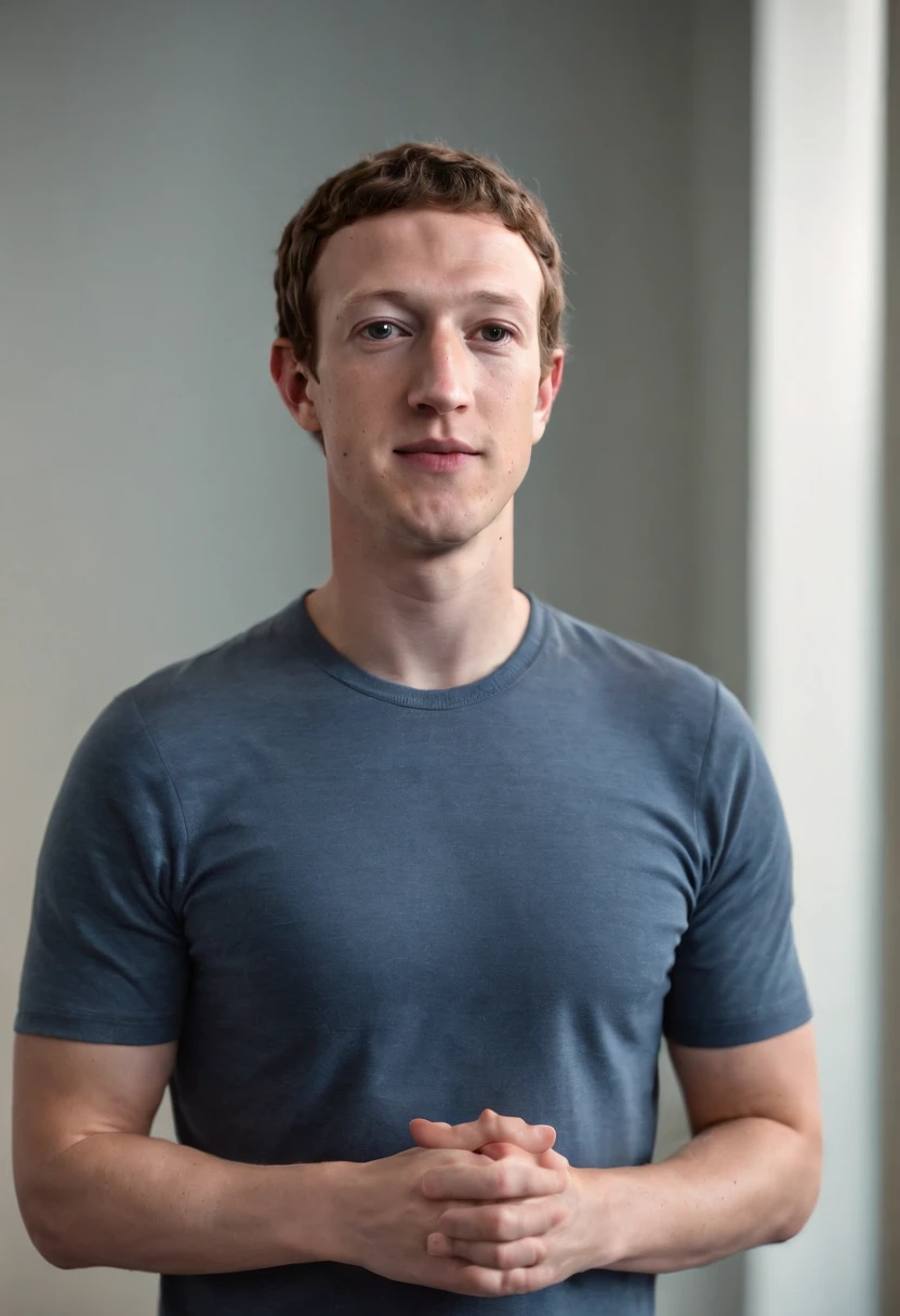 A photo of Mark Zuckerberg in a yoga studio, sitting in a lotus position with eyes closed and a serene expression on his face.,original,Zuckerberg maintains a notably consistent personal style, famously known for his simple gray t-shirts and hoodies, which reflect his utilitarian approach to life and work. He has a youthful, clean-cut look with short, curly hair and typically wears jeans or casual trousers, projecting an image of approachability that aligns with the casual culture of Silicon Valley.