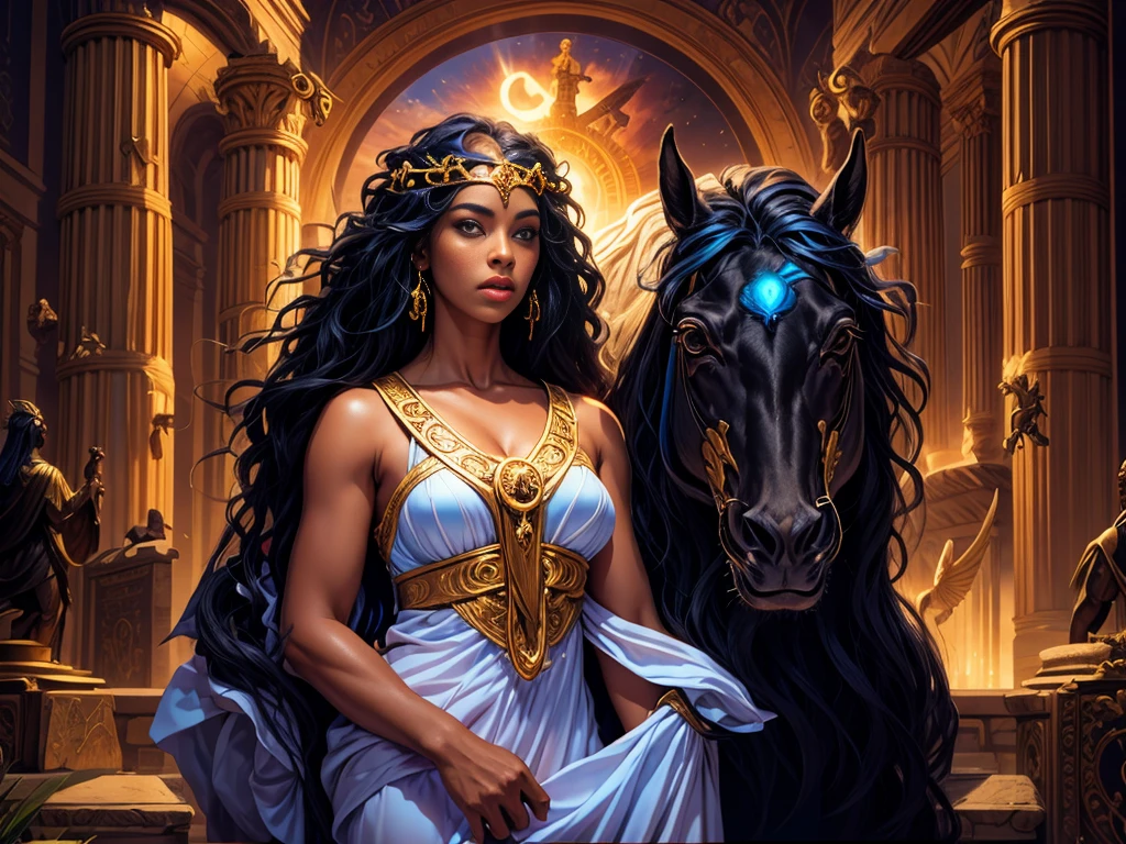 Um retrato de uma mulher negra, Deusa de ebano, in high definition, com um cavalo, em 8K de um mulher negra majestosa de 18 anos, Deus do Mar, Deus do Oceano, Luthien, arte de deus, Deus da mitologia grega, Deus da Lua, Deus do amor e da paz, deus bonito, Mitologia do Deus da Terra, o deus Eros, Um retrato impressionante de um deus, Frank Kelly Freas, Estilo Karol Bak, ((beautiful face)), Ultra Definition, melhor qualidade, 32k ultra | | | | | | | | | | | | | | | | | | | | | | | | , Ultra HD | | | | | | | | | | | | | | | | | | | | | | | |