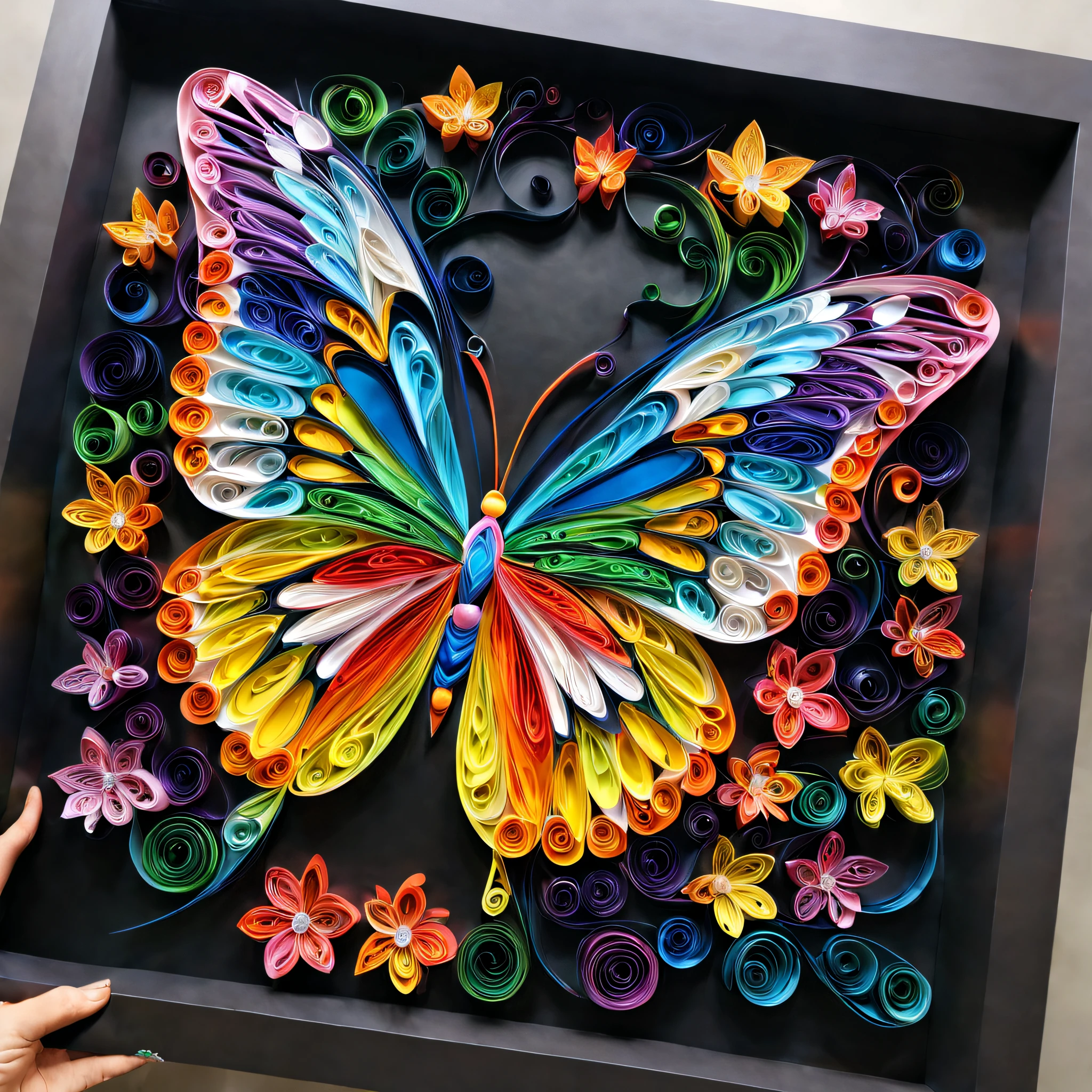 A giant butterfly，multi dimensional paper quilling，Artistically， yang08k，big breasts beautiful，Colorful， tmasterpiece，top-quality，best qualityer，offcial art，Beautiful and beautiful，