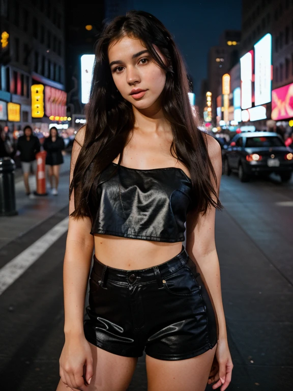 random cinematic portrait cute sexy outfit 22 years old girl straight hair, night in New York