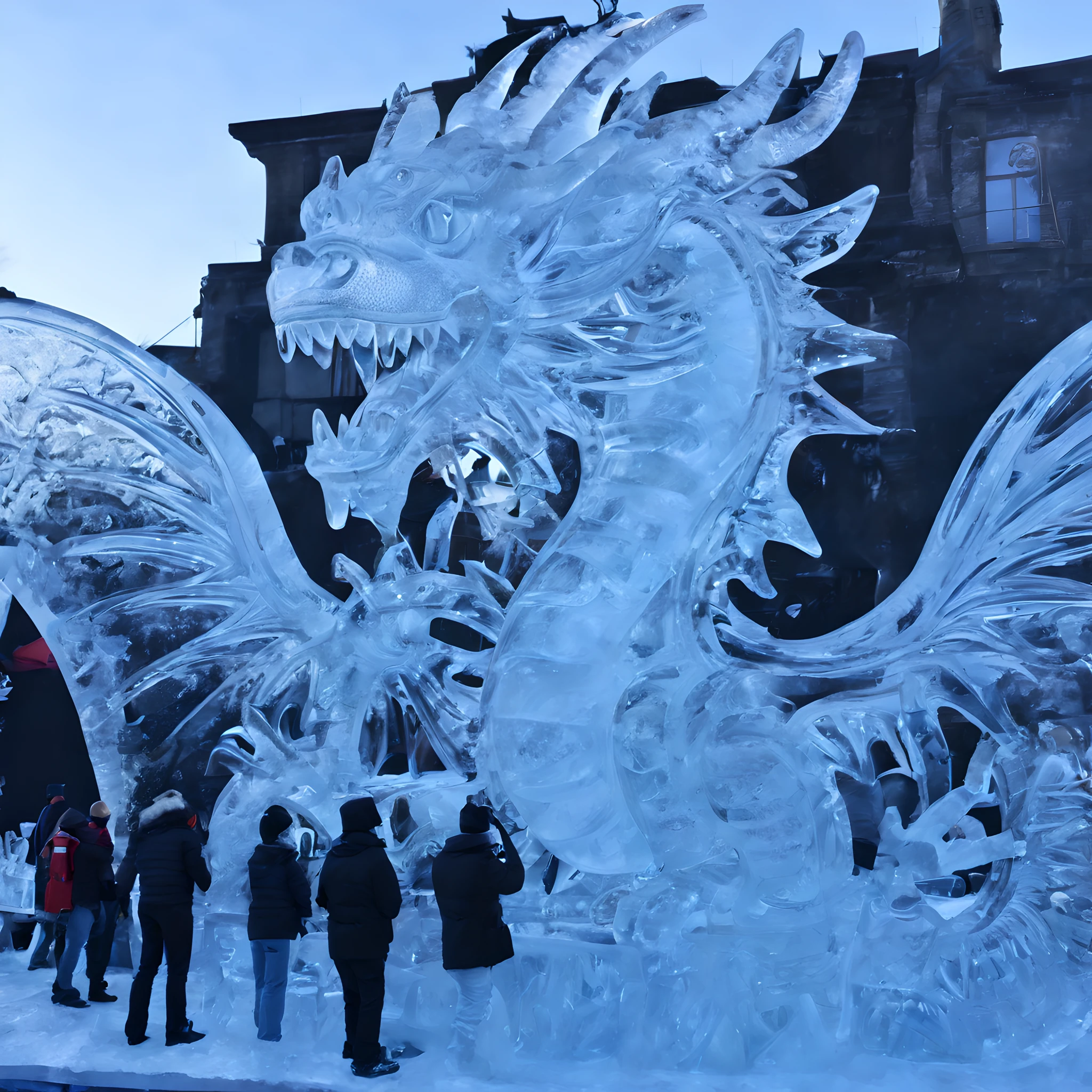 (Ice sculpture:1.5),(Ice sculpture theme:1.5),(ice festival:1.5),(inspiration from Scissor Hands:1.5),(dark fantasy:1.5),8k, 4k, (frozen world:1.5),(absurderes:1.5),(Ice sculpture:1.5),(chinese dragon ice sculpture:1.5),(fantastic:1.5),(best quality:1.5),(masterpiece:1.5),