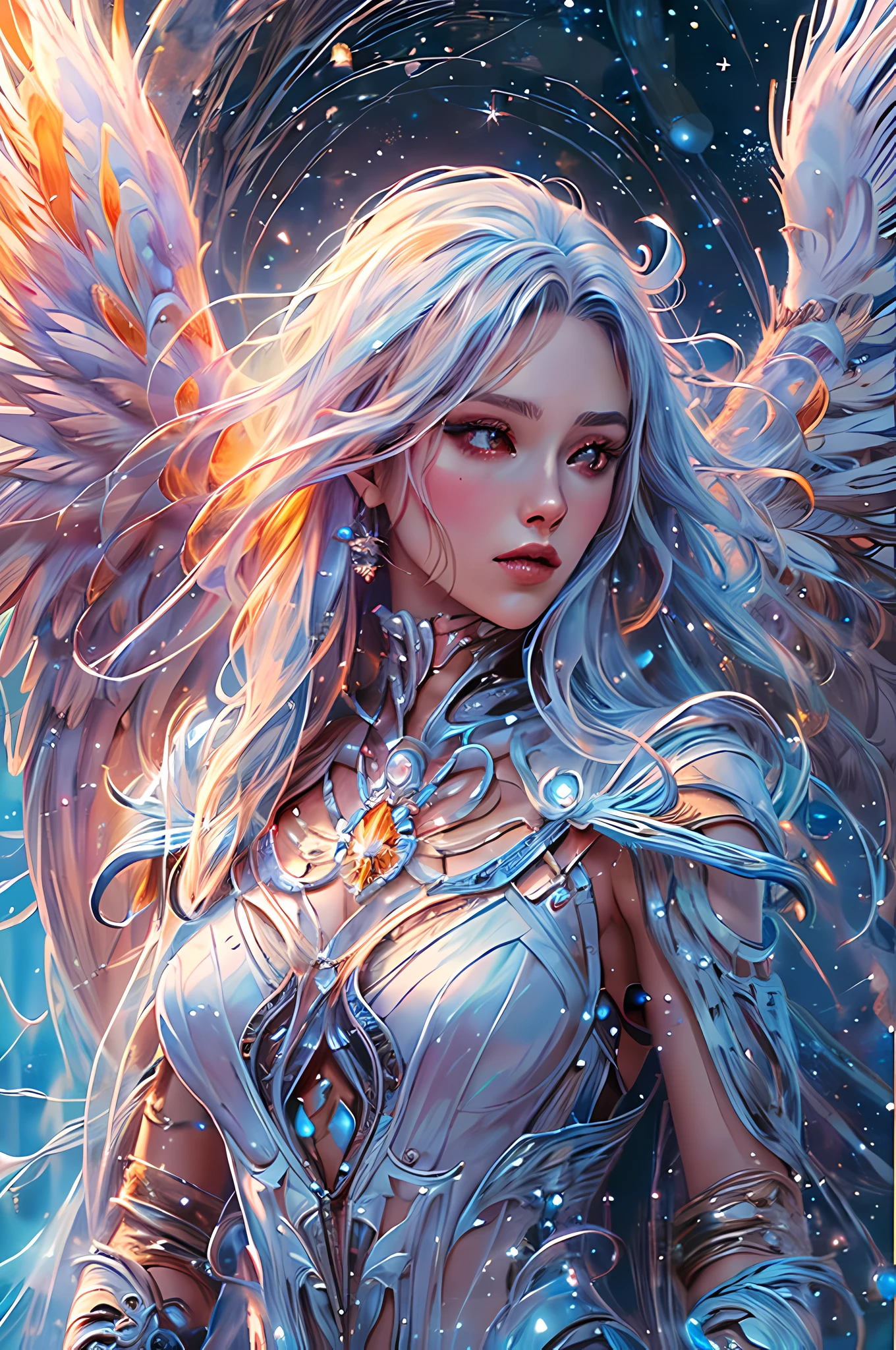 fantasy art, RPG art, icestyle a picture of an (ice sculpture: 1.5) (ultra detailed, Masterpiece, best quality: 1.4) of an (icy: 1.4) female angel (ultra detailed, Masterpiece, best quality: 1.3) spread angel wings angel_wings (ultra detailed, Masterpiece, best quality: 1.3) made from ice, fiery halo red fire, flame hair, fantasy temple background best quality, 16k, [ultra detailed], masterpiece, best quality, (ultra detailed), full body, ultra wide shot, photorealistic