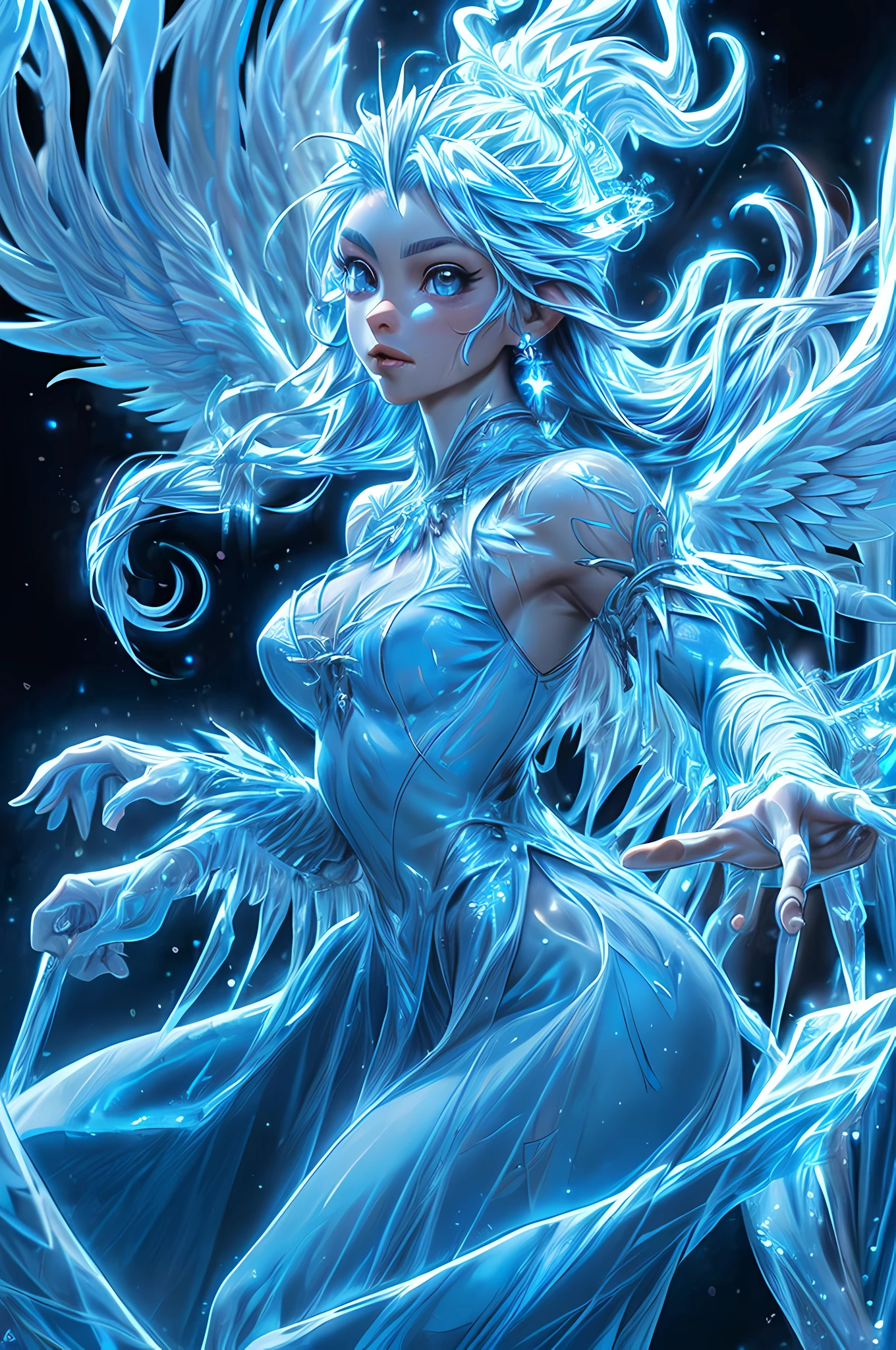 fantasy art, RPG art, icestyle a picture of an (ice sculpture: 1.5) (ultra detailed, Masterpiece, best quality: 1.4) of an (icy: 1.4) female angel (ultra detailed, Masterpiece, best quality: 1.3) spread angel wings angel_wings (ultra detailed, Masterpiece, best quality: 1.3) made from ice, fiery halo red fire, flame hair, fantasy temple background best quality, 16k, [ultra detailed], masterpiece, best quality, (ultra detailed), full body, ultra wide shot, photorealistic