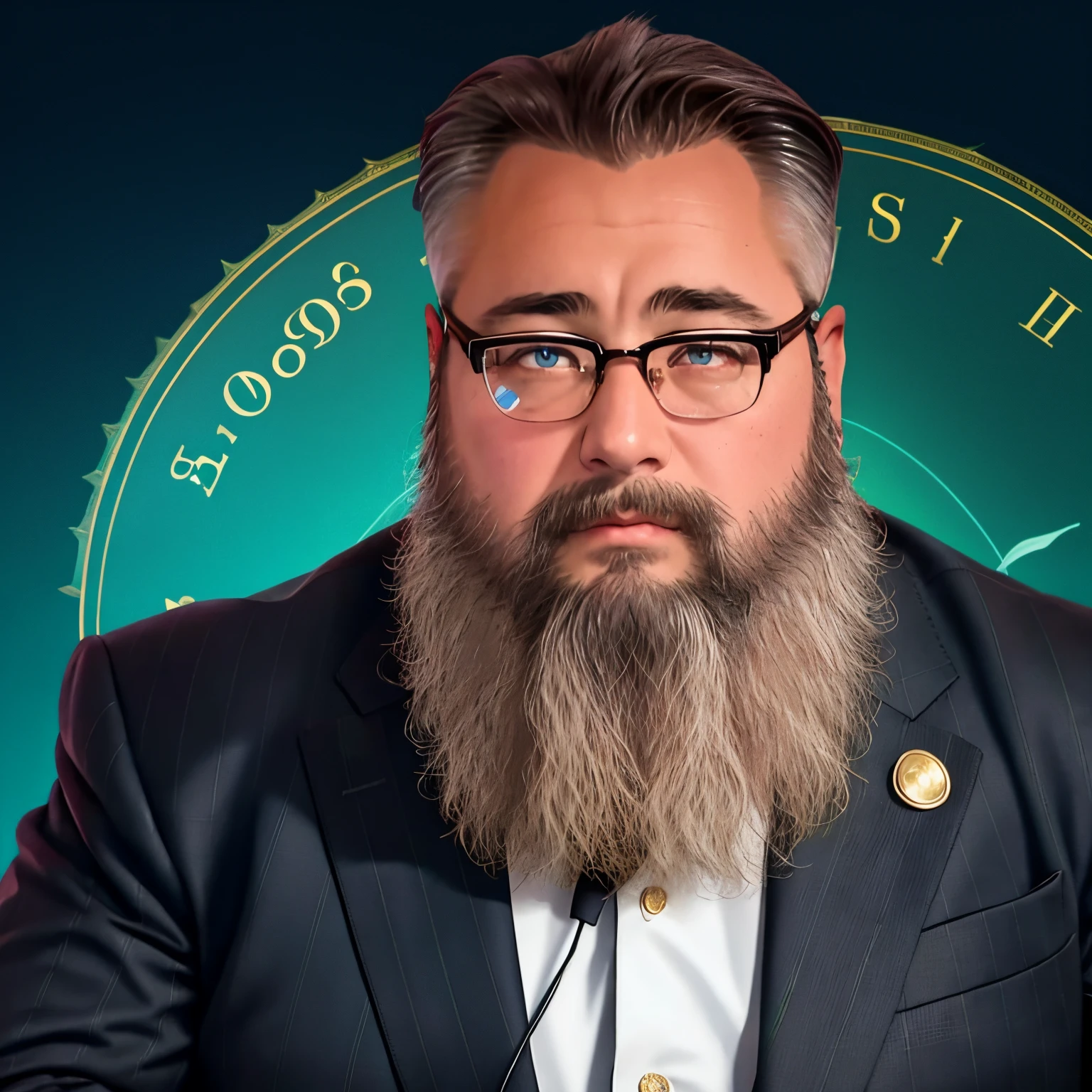 (highres, realistic), handsome man with fair complexion, sleek dark hair, a well-groomed big beard, and a round face, elegantly dressed in a tailored suit and a stylish tie. He exudes confidence and sophistication. The focal point of the image is a digital scale placed prominently on his chest, displaying a score of 1 second, symbolizing his impeccable timing and precision. Surrounding him is a luxurious pile of money, representing his wealth and success. The lighting is carefully crafted, casting dramatic shadows and emphasizing the contours of his face. The overall color palette is rich and vibrant, with deep hues of blue and green enhancing the atmosphere of wealth and power in the scene.

Please note that the prompt provided above is just an example. It may not be a perfect prompt and can be further optimized. Additionally, the translation of the Chinese description to English may not capture the full essence of the prompt.