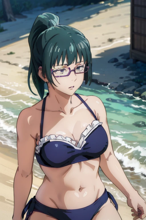 MakiZenin, 1man, 1girl, perfect, beautiful, lnd_woman, lnd_body, posing, sitting, front, black lingerie , ponytail, [(green hair:1.1):2] eyewear, bedroom, cowgirl position, open mouth, evil smile, masterpiece, high quality, expressive eyes, defined eyes, yutaokotsu, sex between the yuta okotsu and maki zenin, orgasm, creampie, riding dick, man fucking woman, yuta fucks maki hard till she cums