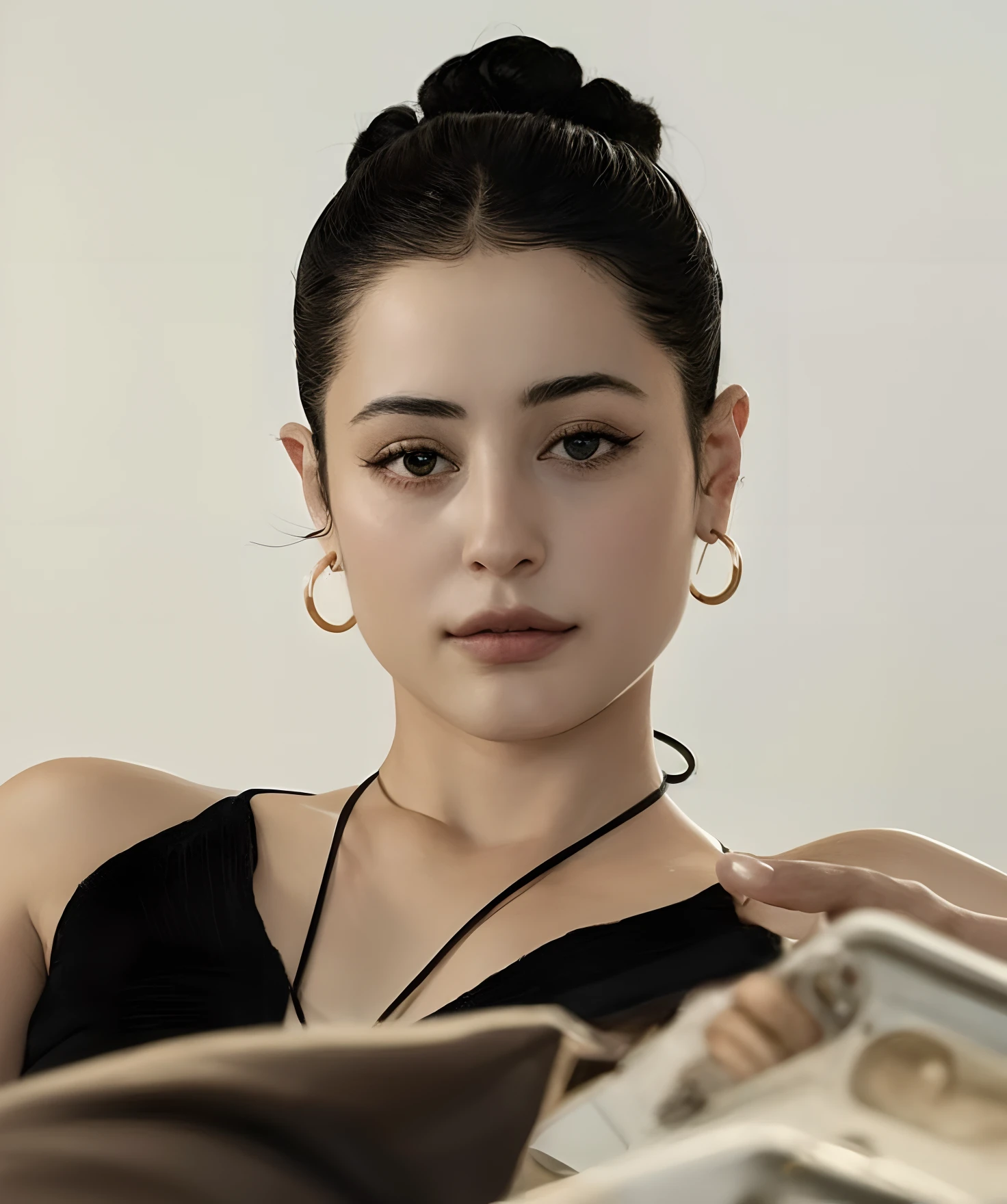 mulher araffe em um vestido preto segurando um telefone celular, dilraba dilmurat, Aykut Aydogdu, taken in the early 2020s, Mina Petrovic, Kailee Mandel, Hana Alisa Omer, Ayamin Kojima, Eytan Zana, Poarch bonito, yael shelbia, Aykut Aydogdu Zener, asian woman