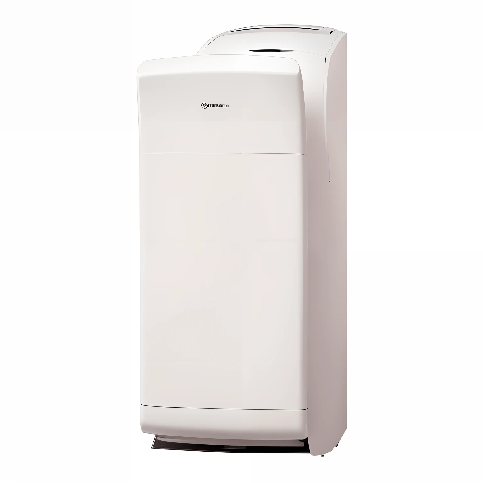 Close-up of white double-sided dryer on white background, Commercial bathroom hand dryer, complete image, three fourths view, product photograph