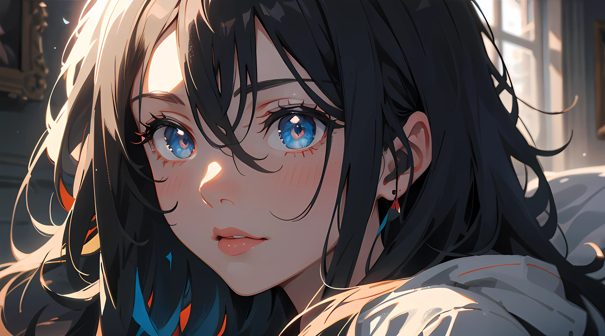 If you gaze long into an abyss, the abyss also gazes into you,artistic,1girl,beautiful detailed eyes,beautiful detailed lips,extremely detailed eyes and face,long eyelashes,portraits,HDR,ultra-detailed,realistic,bokeh,vivid colors,soft lighting,dark atmosphere,ominous presence,painting,hidden figures,mysterious background,contrast,sharp focus,emotion in the eyes,expressive pose,dark and light interplay,masterpiece:1.2.