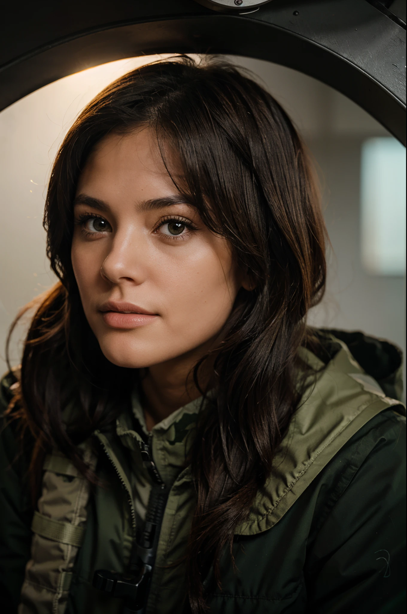 1 female sniper looking through the scope