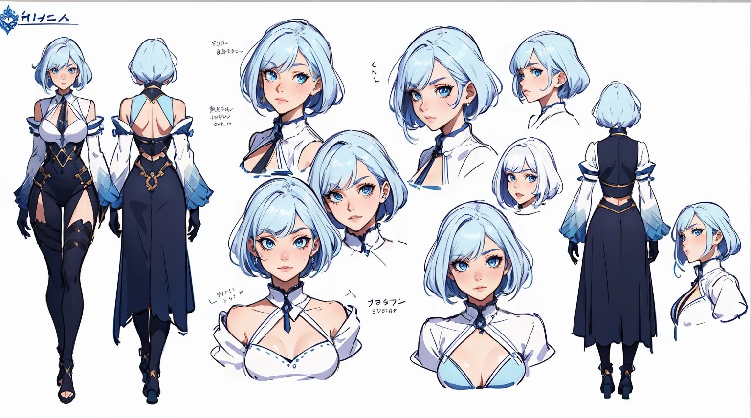 ((Best Quality)), ((Masterpiece)), ((Realistic)) ,(((detailed character sheet, frontal view, side view, three quarter view))) white background、one piece、Nami、whole body、whole bodyイラスト、whole bodyアニメーション、whole bodyリファレンスシート