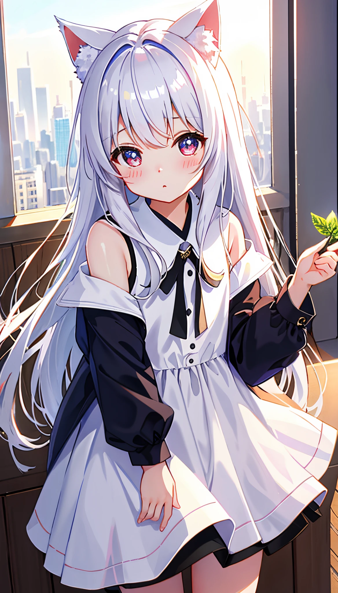 (​masterpiece、hightquality、hight resolution、Top image quality)、
Romper、Big city blurred background、(colourfull:0.7)、(eyes focus:1.2)、viewer、The upper part of the body_Body、fish-eye lens、(in a house:1.1)、cute little、Warm light、Cute cat ears、
Blake 1 Lori、is standing、独奏、^ ^、(leaning_Forward:1.1)、missiles_Behind_Back、(wide eyed:1.1)、Head_tilt、bare shoulders​、tiny chest、long eyeslashes、鎖骨、(red blush:0.95)、
break
Shiny skin、shinny hair、(Bright pupils:1.1)、Be curious、A detailed eye、hair adornments、length hair、Double-sided upward hair、White hair、skirt by the、shinny eyes、