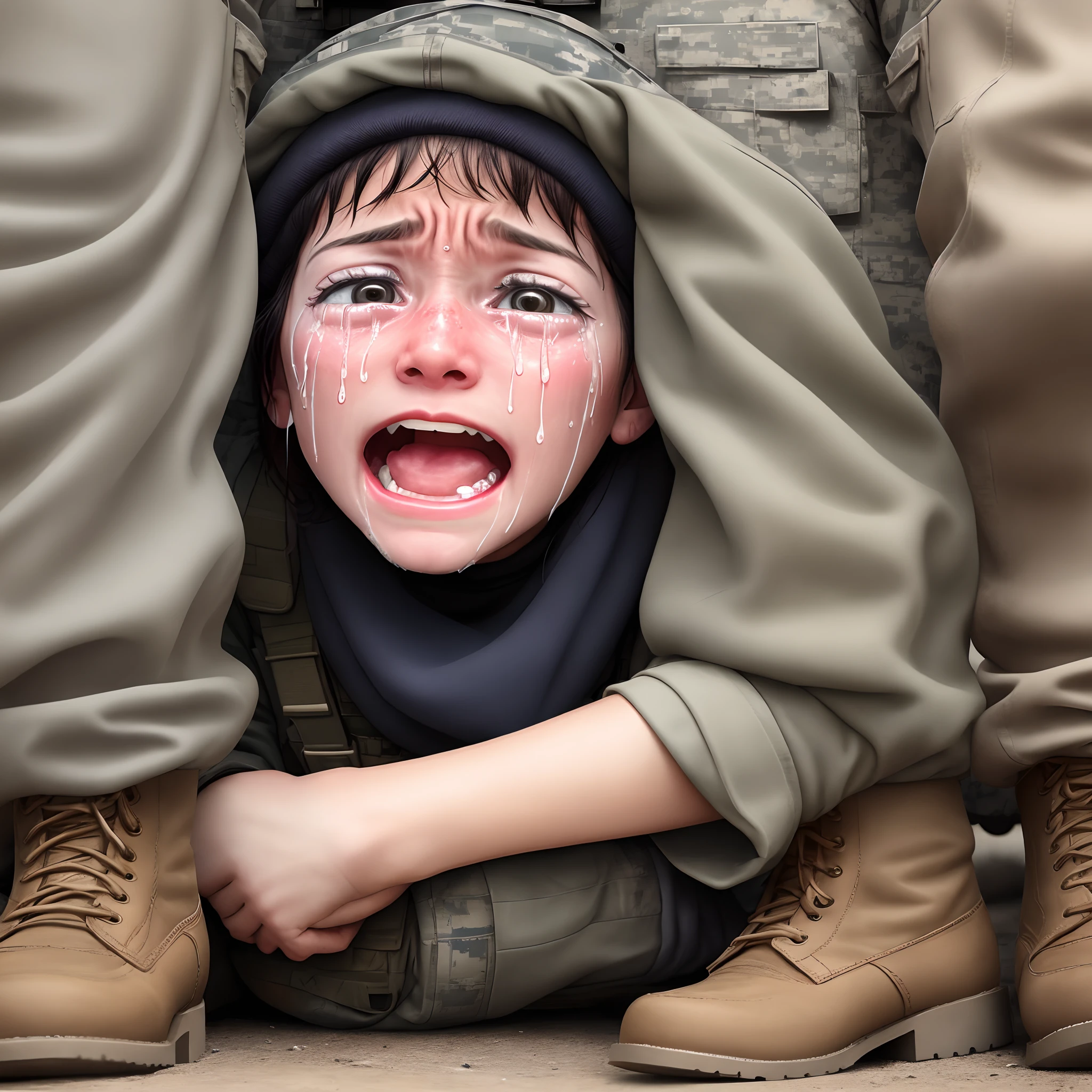 Terrorist crying under American soldiers boot.
