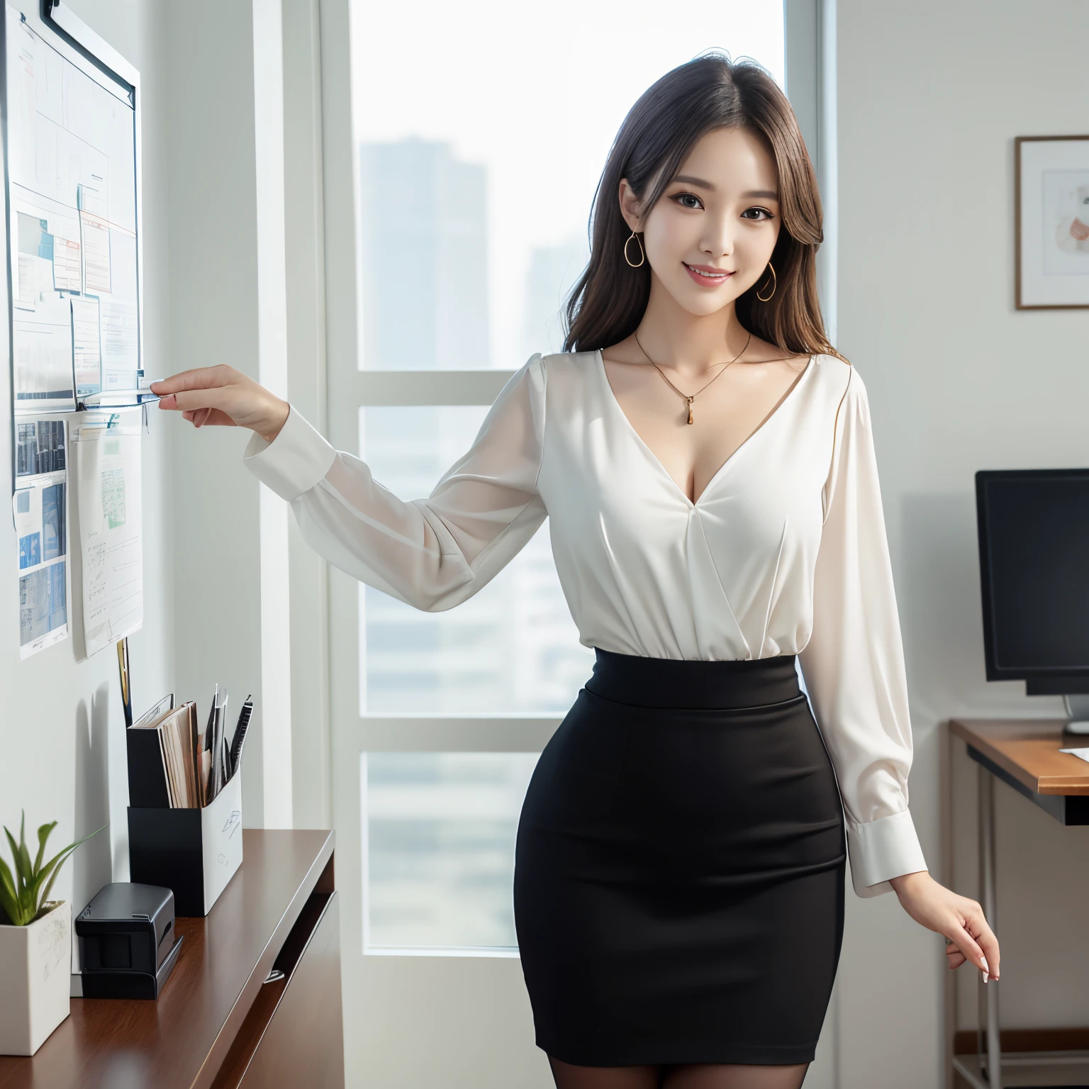 透けたnipple、beautiful nipples、(smile)、(nipple見え)、(translucent shirt:1.2)、(In 8K、highest quality、masterpiece:1.2)、(genuine、photogenuineistic:1.37)、Super detailed、1 girl、cute、、、beautiful and detailed sky、office、sitting、date、(blush your nose)、 (perfect beautiful beautiful face:1.15)、(closed mouth)、細やかなbeautiful eyes、(skeleton shirt:1.1)、daytime、、short cut hair、、white lace、(short hair:1.5)、floating hair、body、20 year old woman、brown hair、、brown eyes、small head、((M cup fashion girl、beautiful eyes、genuine face、genuine skin、genuine-looking face、genuineな肌、fine eyes、、(No underwear:1.3)、、viewer、Look carefully at the face and chest、, see-through shirt。the tip of the chest sticks out。Areola is protruding。(The shape of the genitals is clearly visible), lots of eyelashes。black eyeshadow。bright red lips。black sexy high heels。pubic hair。The lower abdomen is bristly。thin。thighs are open。pubic hairが非常に多い。nippleは非常に突き出ています, そして繊細なbody型、Dark blue suit、camel'With toes、protruding pussy_nipple