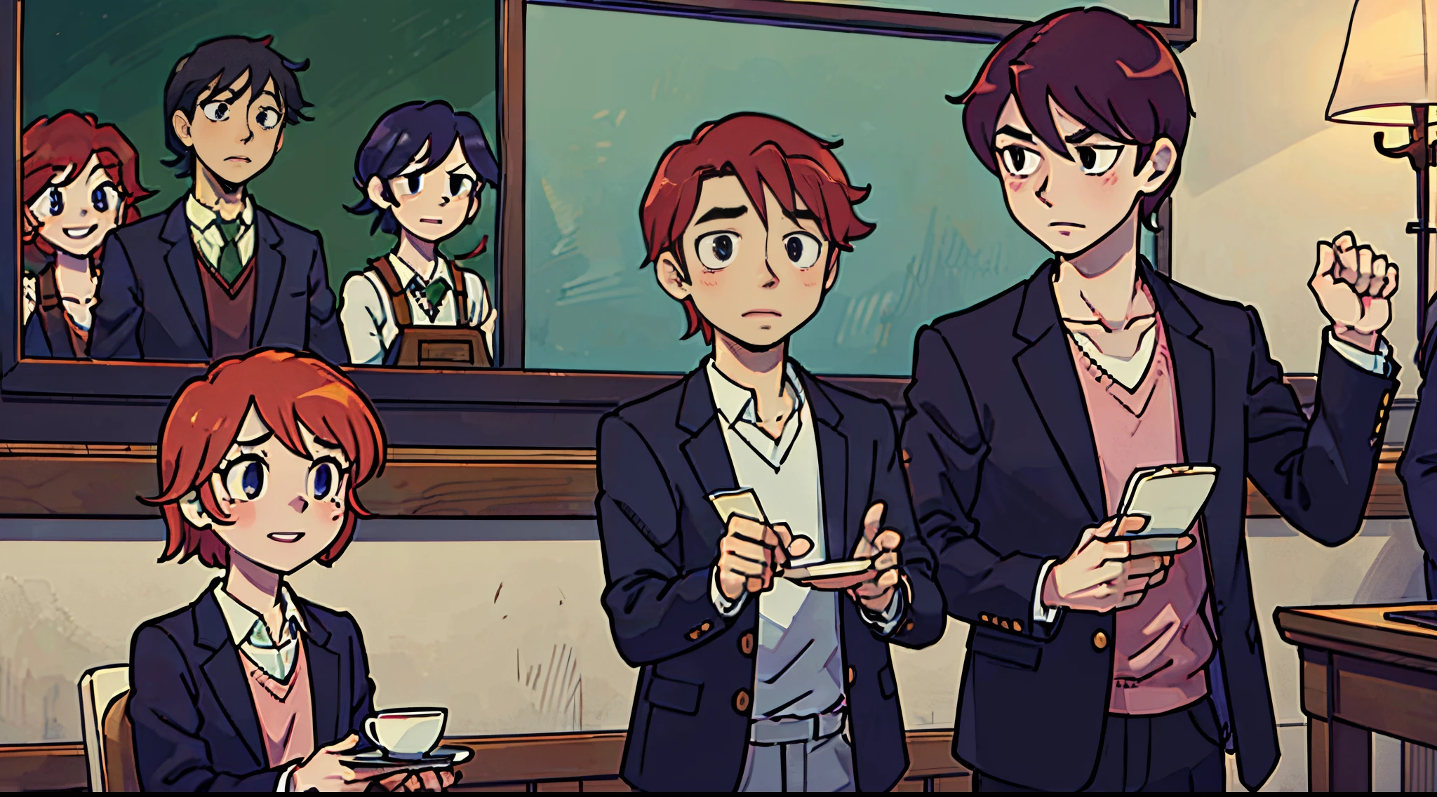 (masterpiece), best quality, expressive eyes, perfect face, crimson red haired short boy, ouran host club,