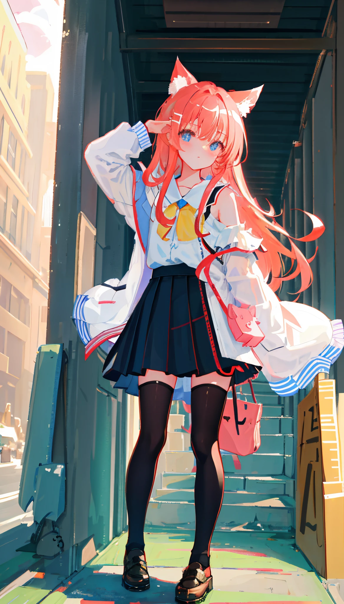 (masterpiece、hightquality、hight resolution、Top image quality)、
Romper、Big city blurred background、(colourfull:0.7)、(eyes focus:1.2)、viewer、The upper part of the body_Body、fish-eye lens、(in a house:1.1)、cute little、Warm light、Cute cat ears、
break 1 loli、is standing、独奏、^ ^、(leaning_Forward:1.1)、missiles_Behind_Back、(wide eyed:1.1)、Head_tilt、bare shoulders、tiny chest、long eyeslashes、鎖骨、(red blush:0.95)、
break
Shiny skin、shinny hair、(Bright pupils:1.1)、Be curious、A detailed eye、hair adornments、length hair、Double-sided upward hair、White hair、skirt by the、shinny eyes、