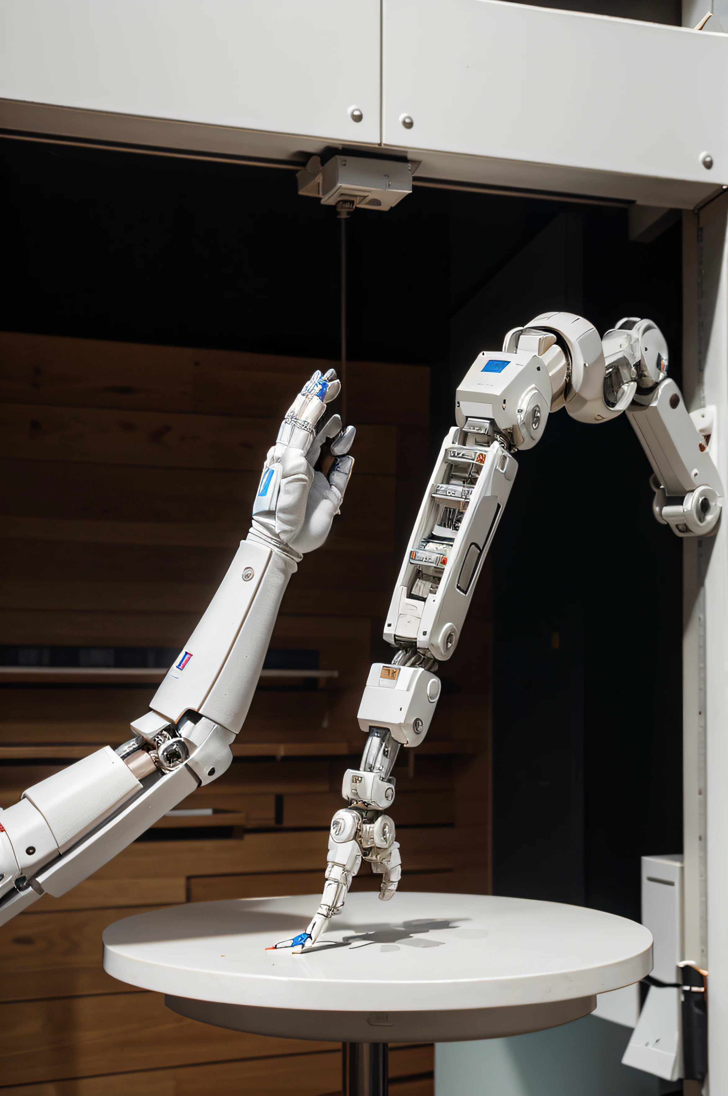 Open robotic white hand that is wanting to grab something.