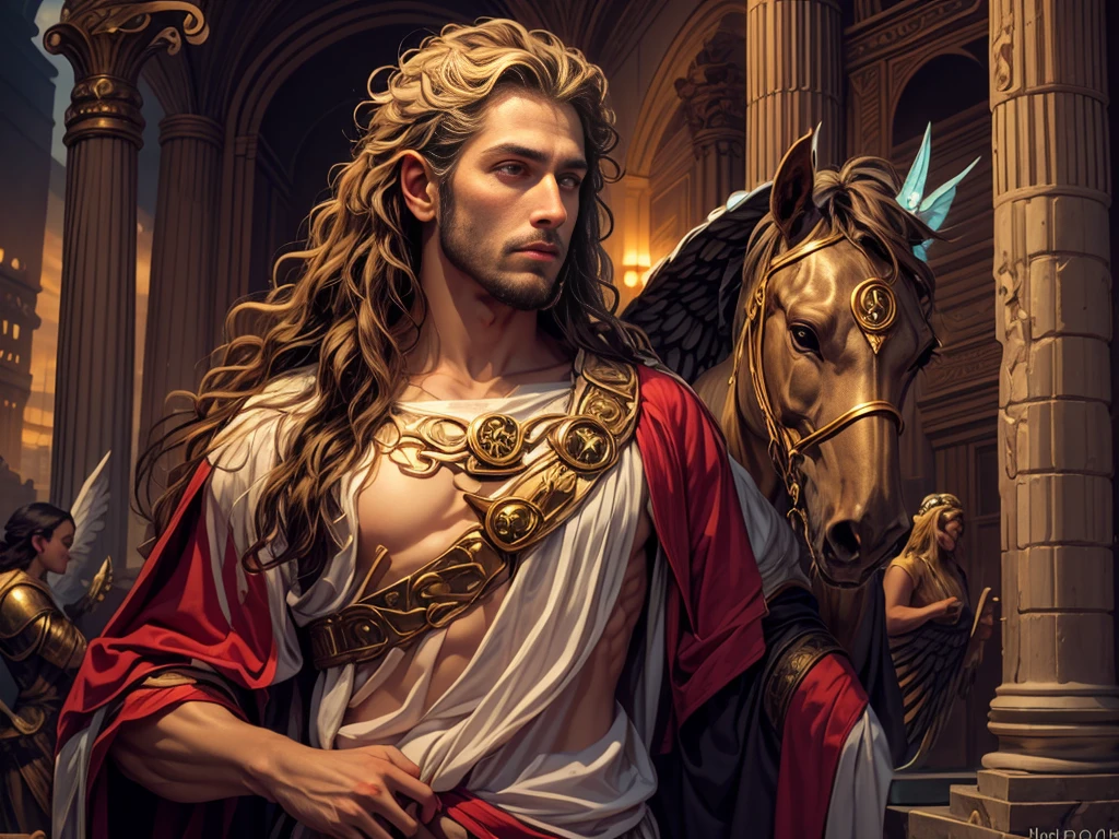 A portrait of a man in high definition, com um cavalo, em 8K de um homem anjo de 18 anos, ((  angel with several majestic wings,)), Deus do Mar, Deus do Oceano, Luthien, arte de deus, Deus da mitologia grega, Deus da Lua, Deus do amor e da paz, deus bonito, Mitologia do Deus da Terra, o deus Eros, Um retrato impressionante de um deus, Frank Kelly Freas, Estilo Karol Bak, ((beautiful face)), Ultra Definition, melhor qualidade, 32k ultra | | | | | | | | | | | | | | | | | | | | | | | | | | , Ultra HD | | | | | | | | | | | | | | | | | | | | | | | | | |