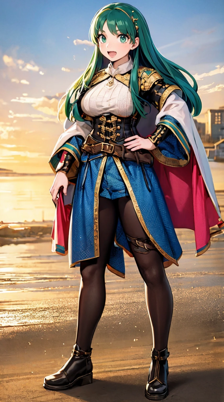 masterpiece, best quality,, corset, breastplate,lum, , urusei yatsura, cloak, pants, pullover kimono,martial pov,, pantyhose, sharpteeth, standing,smile, matial art,, full body, boots , pant, medium breast, pants, pullover,martial pov,god rays, ray tracing, sparkle, cinematic lighting, UHD, retina, masterpiece, ccurate, anatomically correct, textured skin, super detail, high details, high quality, award winning, best quality, highres, 1080P, HD, 4K, thunder aura, light aura, sharpteeth,, super powers, full body, standing, kimono,woman-medieval-clothes, fangs, smile, green hair,openb mouth,