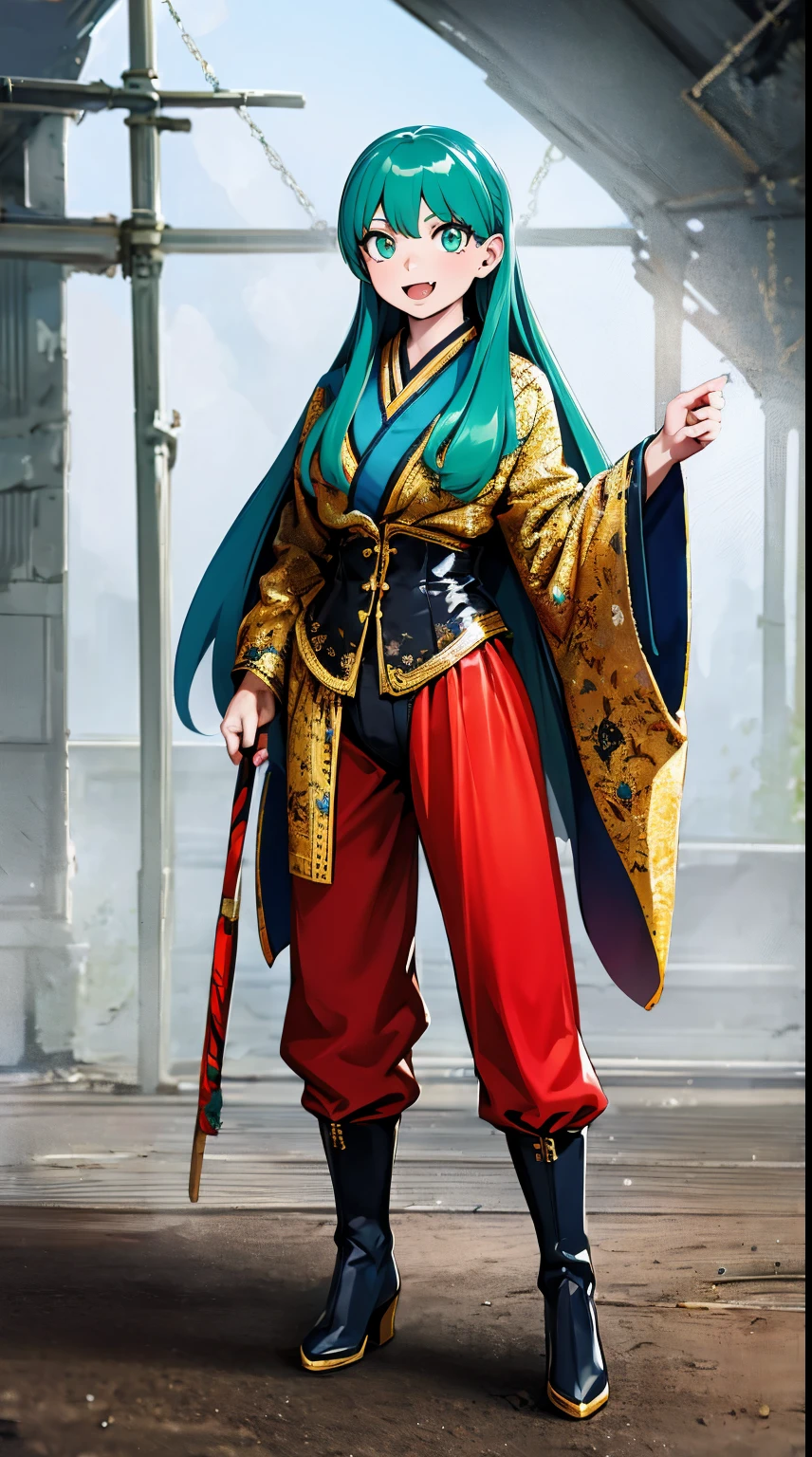 masterpiece, best quality,, corset, breastplate,lum, , urusei yatsura, cloak, pants, pullover kimono,martial pov,, pantyhose, sharpteeth, standing,smile, matial art,, full body, boots , pant, medium breast, pants, pullover,martial pov,god rays, ray tracing, sparkle, cinematic lighting, UHD, retina, masterpiece, ccurate, anatomically correct, textured skin, super detail, high details, high quality, award winning, best quality, highres, 1080P, HD, 4K, thunder aura, light aura, sharpteeth,, super powers, full body, standing, kimono,woman-medieval-clothes, fangs, smile, green hair