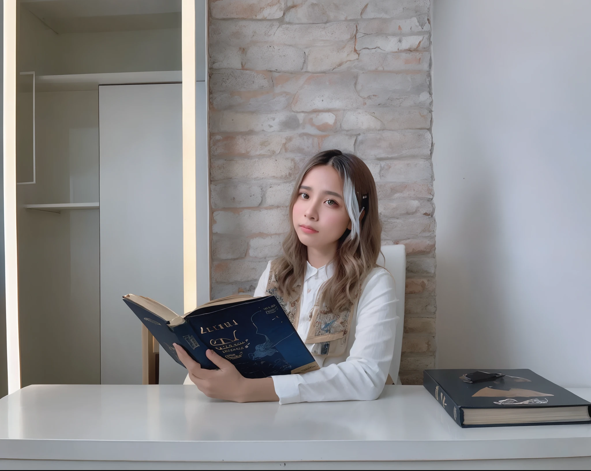 mulher loira sentada em uma mesa lendo um livro em uma sala, Lendo novo livro, Ler um livro, retrato do livro, retrato lateral, in office, at office, Directed by: Nandor Soldier, Valentina Embaralhamento, in an office, leitura na biblioteca, Directed by: Felipe Seade, imagem profissional, Directed by: Giorgio Cavallon, Caroline Gariba, imagem retrato