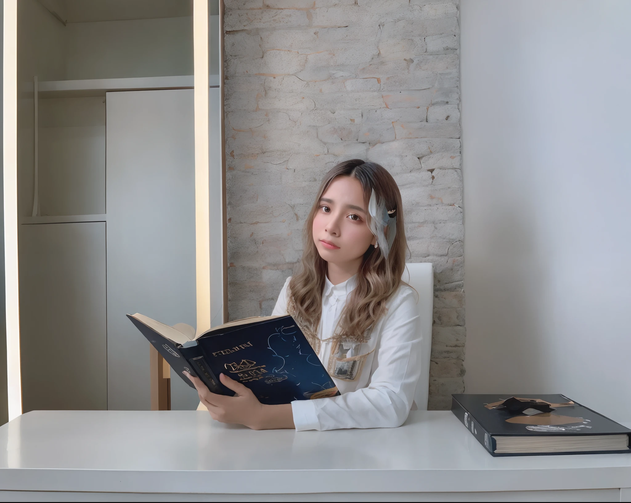 mulher loira sentada em uma mesa lendo um livro em uma sala, Lendo novo livro, Ler um livro, retrato do livro, retrato lateral, in office, at office, Directed by: Nandor Soldier, Valentina Embaralhamento, in an office, leitura na biblioteca, Directed by: Felipe Seade, imagem profissional, Directed by: Giorgio Cavallon, Caroline Gariba, imagem retrato