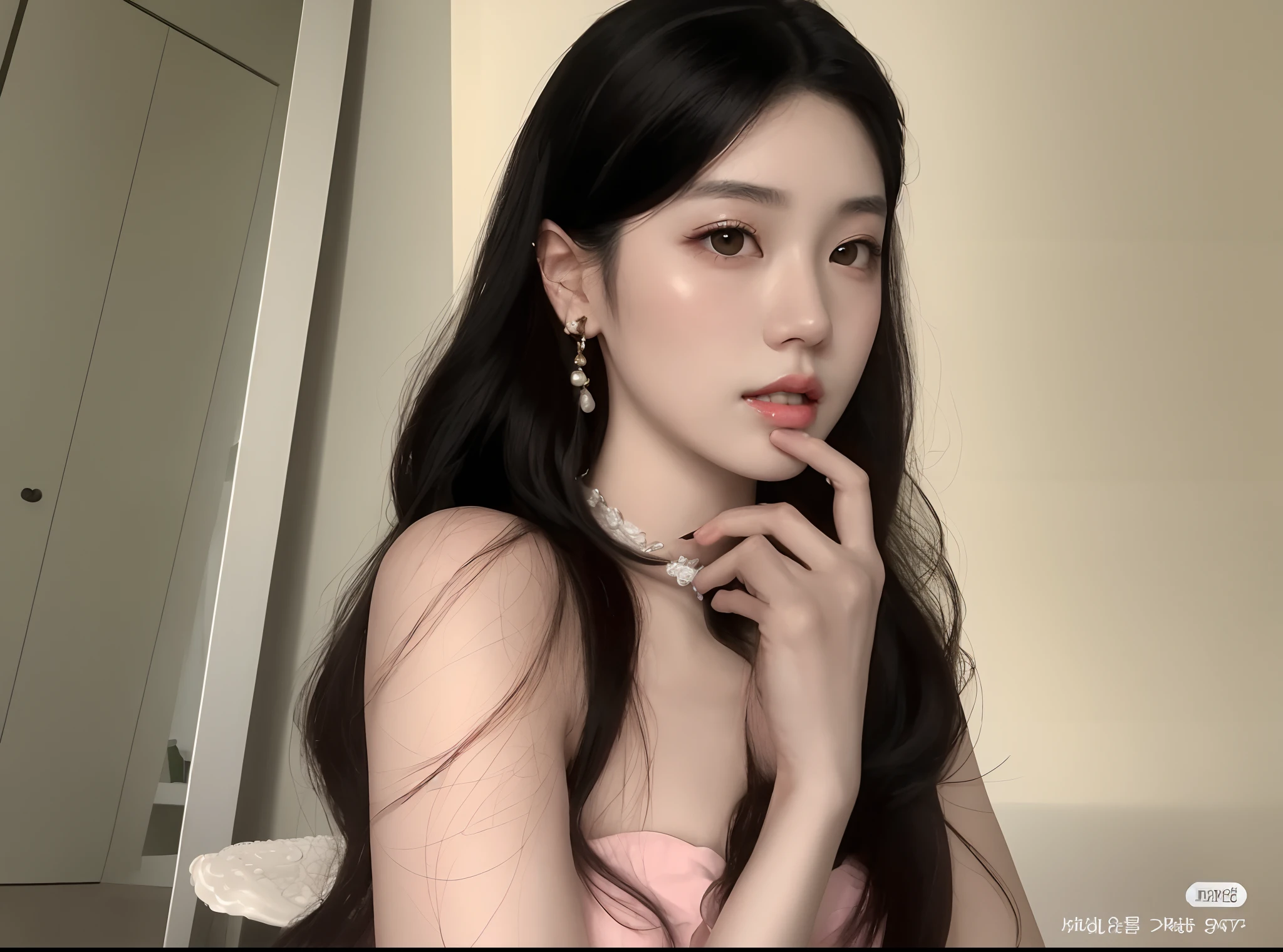 um close up de uma mulher em um vestido rosa posando para uma foto, gorgeous chinese model, Ulzzang, linda Delphine, linda mulher coreana jovem, pale fair skin!!, pale porcelain white skin, Xintong Chen, Sha Xi, Gongbi, wan adorable korean face, mulher coreana jovem bonita, Jinyoung Canela, Wenfei Ye, coreana