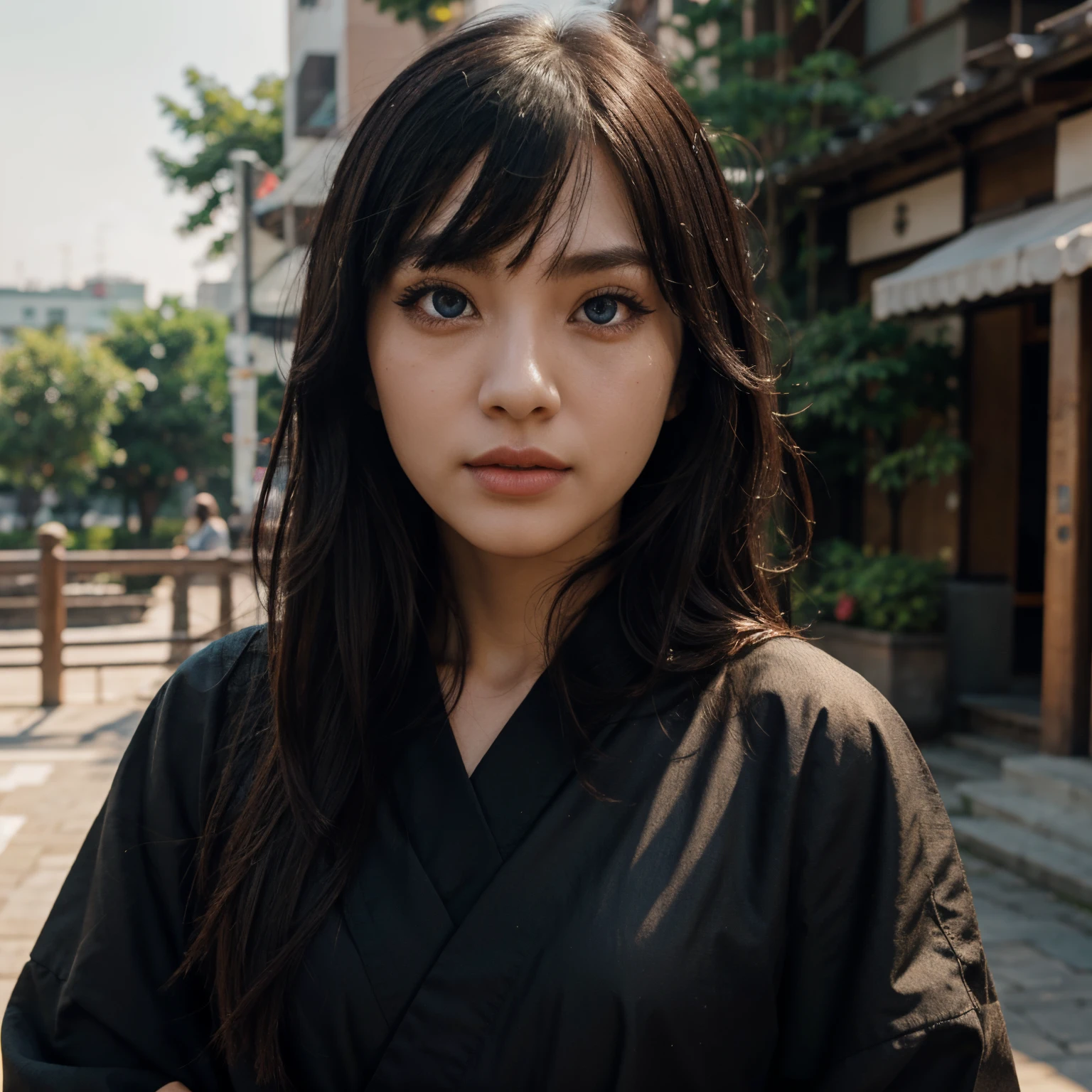 Su yan Martial Peak, long hair, bangs, blunt bangs, black hair, sidelocks, (black eyes:1.5), makeup, lipstick, red lipstick,
BREAK japanese clothes, kimono, mechanical arms, extra arms,
BREAK looking at viewer, upper body, (full body:1.2),
BREAK outdoors, sky, sun,
BREAK (masterpiece:1.2), best quality, high resolution, unity 8k wallpaper, (illustration:0.8), (beautiful detailed eyes:1.6), extremely detailed face, perfect lighting, extremely detailed CG, (perfect hands, perfect anatomy),