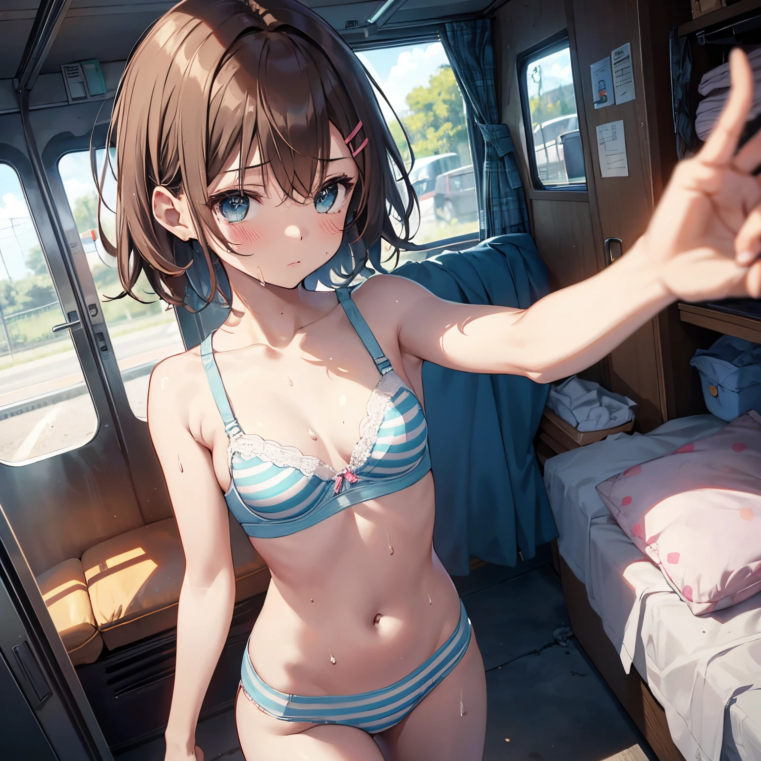 NSFW 4kqulity, top-quality, Misaka_mikoto, Brown-eyed, Short_hair, Ultra-small_Breast,)On a train Blue lingerie 14age sexypose Bewitching Break white bra for heavy sweating、Pink bra、Blue bra、Green bra、Greybra、Light grey bra、 Striped bra、Polka Dot Bra、Plaid bra、Cute bra、Kids Bra、Sportsbra、Camisole、Cotton panties, flat chest, half striped, short girls, li, sweating, wet, kigoo, slime, petite, small girls,s, touching, feeling, crying, nervous, afraid, sad, hands touching, grabbing shirt, grabbing pants, grabbing arm, forced stripping, children playing, children touching, kids playing, kids touching, fairy, pixie, tiny girl, assault, attack, riding, chikan