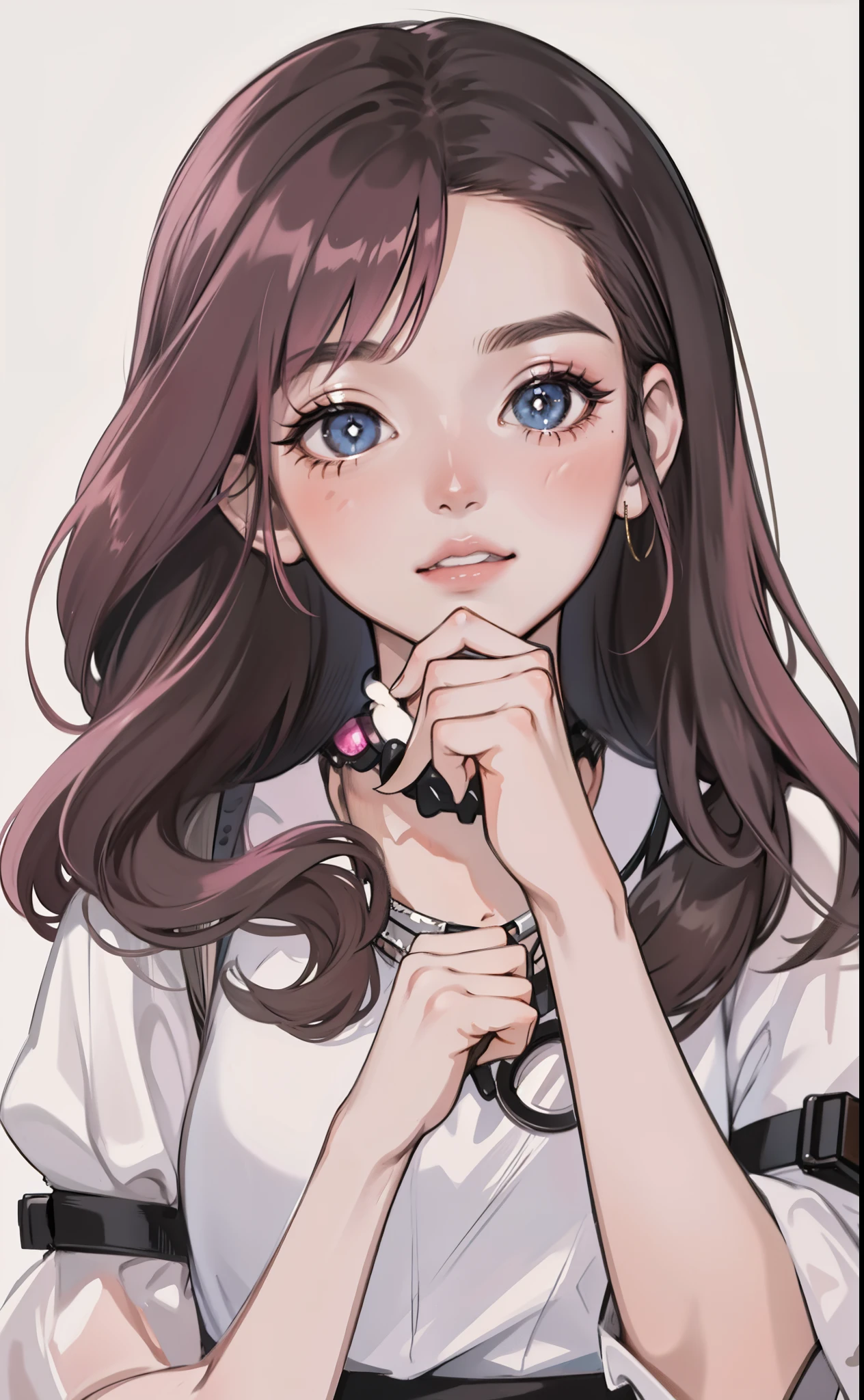 girl, avatar, front, front face, long hair, pink hair, natural light, global light, front view, fashion, pattern, fashion, trendy brand, cool, necklace, hip-hop, buttons, pattern, logo, pleats, delicate, sequins, sparkle, generate more details,shiny, modern, anime style, anime, modern, futuristic, first-person perspective, panorama, concept art, uhd, masterpiece, ccurate, super detail, high detail, high quality, best quality, high resolution, no background, White background