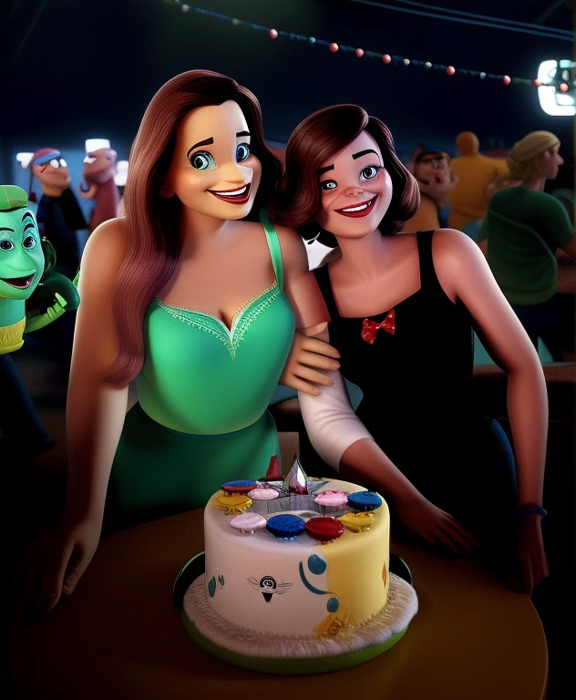 duas mulheres sorridentes, estilo disney pixar, alta qualidade, melhor qualidade