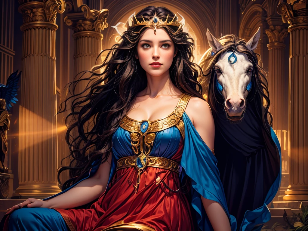 A portrait of a woman in high definition, com cavalo ((um cavalo)), em 8K de um mulher anjo de 18 anos, ((  angel with several majestic wings,)), Deus do Mar, Deus do Oceano, Luthien, arte de deus, Deus da mitologia grega, Deus da Lua, Deus do amor e da paz, deus bonito, Mitologia do Deus da Terra, o deus Eros, Um retrato impressionante de um deus, Frank Kelly Freas, Estilo Karol Bak, ((beautiful face)), Ultra Definition, melhor qualidade, 32k ultra | | | | | | | | | | | | | | | | | | | | | | | | | | , Ultra HD | | | | | | | | | | | | | | | | | | | | | | | | | |