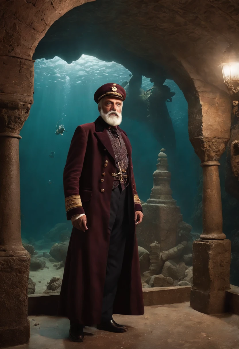 (Captain Nemo's diary illustrations:1.5), (subterranean adventure:1.3), (ancient ruins:1.2), (mysterious underground creatures:1.2), (vintage:1.4), (highly detailed:1.0), 8K, RAW photos, (masterpiece:0.2), ultra-detailed, (sense of wonder:0.8)