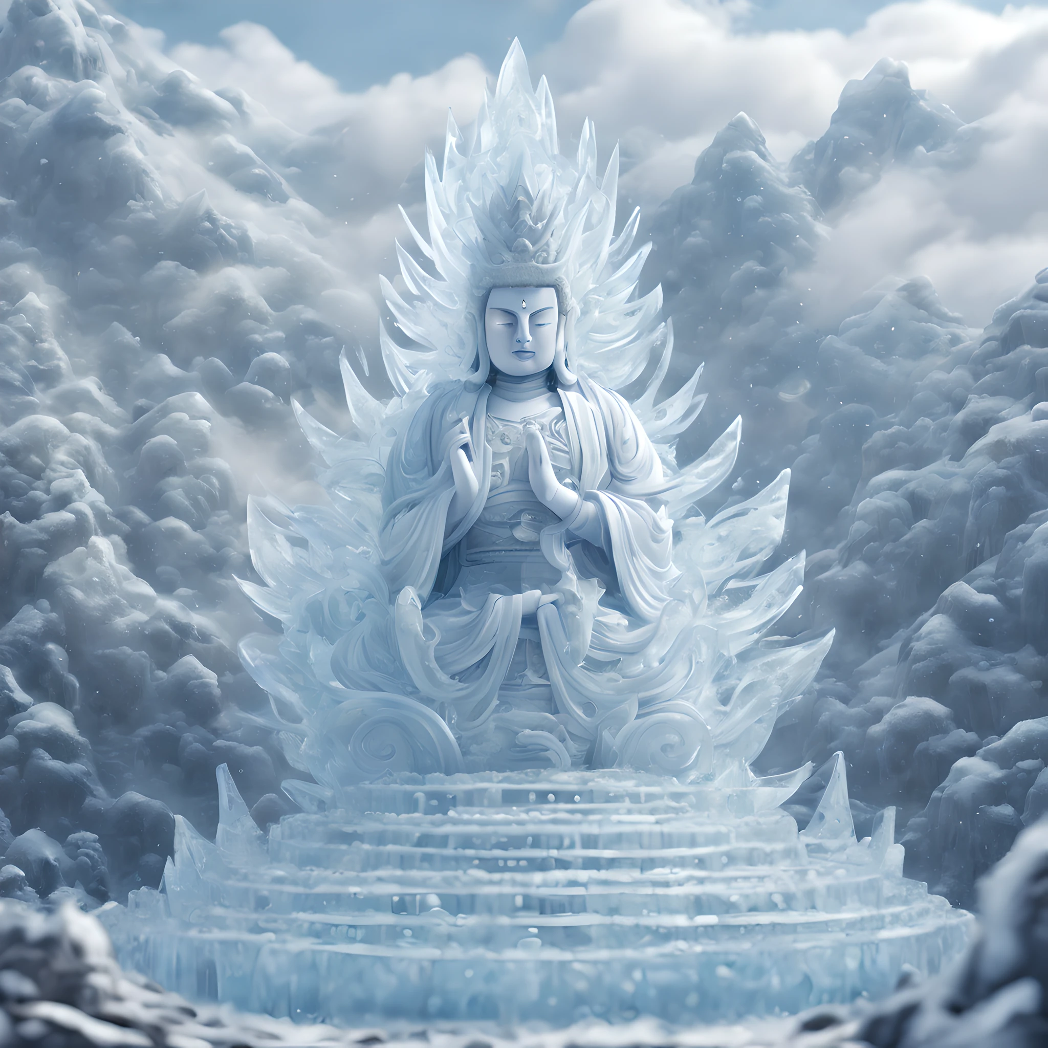 (Ice sculpture:1.5),(pixel art:1.5),(pixel art style:1.5),(ice sculpture theme:1.5),(fantasy:1.5),(beautiful scenery:1.5),(Ice sculpture:1.5),(fantastic illustration:1.5),(Senju Kannon:1.5),(fog, smog, steam),(absurderes:1.5),(ultra_detailed:1.5),(delicate:1.5),(Detail on facial expressions:1.5),(best quality:1.5),(masterpiece:1.5),