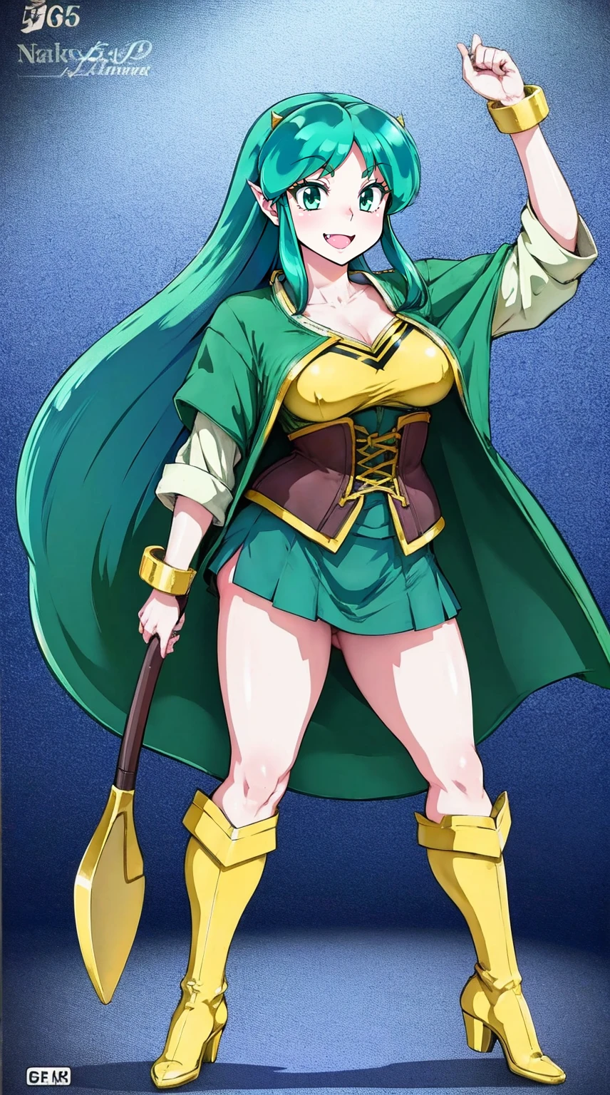 masterpiece, best quality,, corset, breastplate,lum, , urusei yatsura, cloak, pants, pullover kimono,martial pov,, pantyhose, sharpteeth, standing,smile, matial art,, full body, boots , pant, medium breast, pants, pullover,martial pov,god rays, ray tracing, sparkle, cinematic lighting, UHD, retina, masterpiece, ccurate, anatomically correct, textured skin, super detail, high details, high quality, award winning, best quality, highres, 1080P, HD, 4K, thunder aura, light aura, sharpteeth,, super powers, full body, standing, kimono,woman-medieval-clothes, fangs, smile, green hair,, teeth, t, long hir