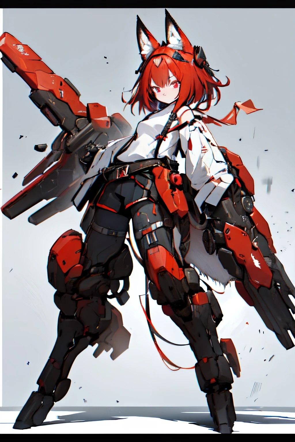 Masterpiece, intricate, anime style, full body, 1girl, rakkun, racoon girl, racoon ears, 1tail, fluffy tail, racoon tail, brown and light brown ringed tail, red and blue eyes blurred, short hair, red inner hair, brown hair, a strand of hair on the left side, red hair strips, short black shirt uncovered on the shoulders and with a black mesh with black borders up to the collar, polo shirt, short black skitr whit dark red checkered, black belt around the waist, looking at viewer, best quality, 4k,highres, professional art, professional drawing, professional lineart, outlined markers